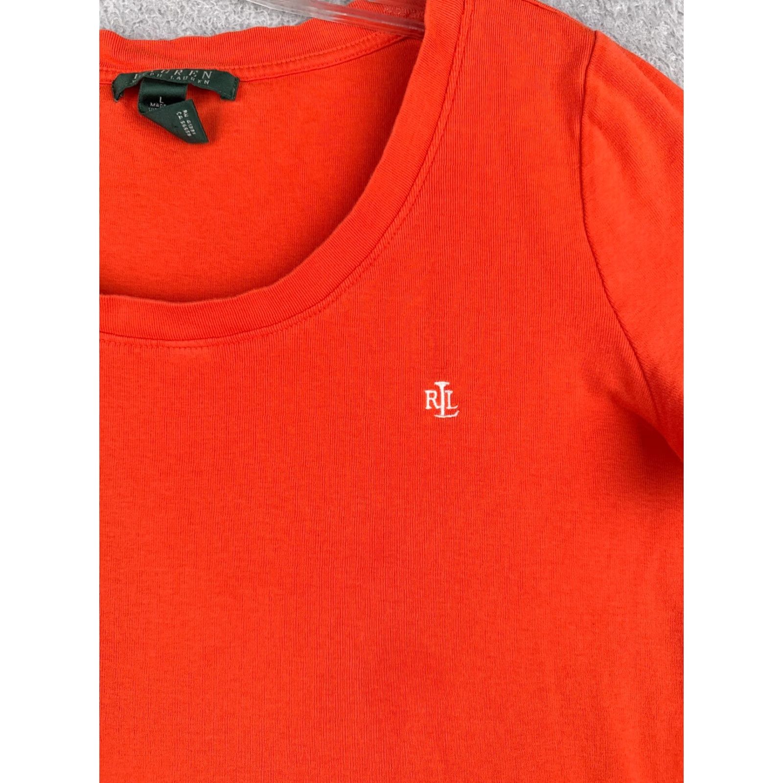 Polo Ralph Lauren Lauren Ralph Sport Shirt Women Large Orange 100% Cotton Scoop Neck Short Sleeve Size L / US 10 / IT 46 - 6 Thumbnail