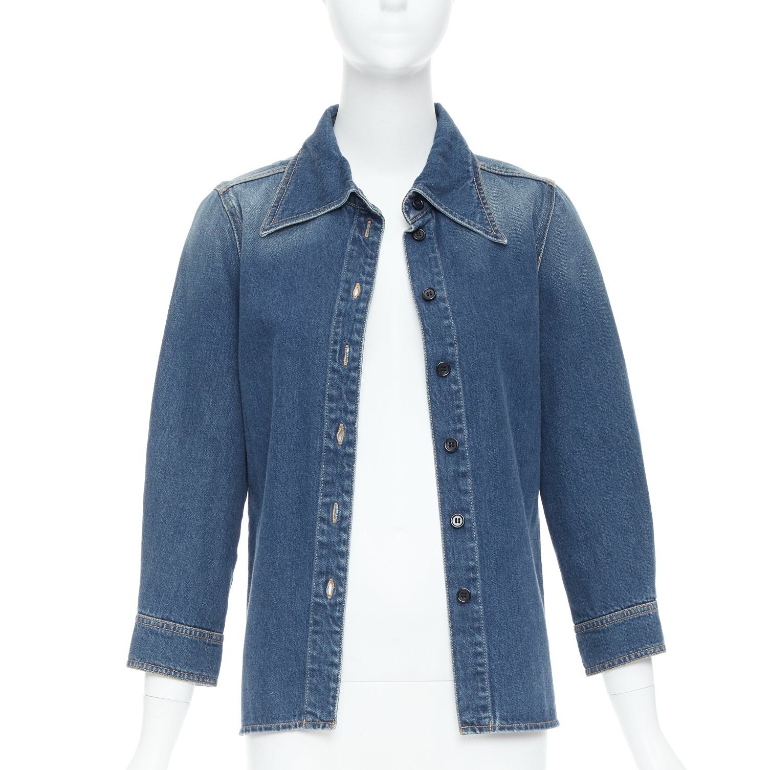 Chloe CHLOE blue washed denim cotton cropped sleeve over shirt FR38 M Size M / US 6-8 / IT 42-44 - 1 Thumbnail