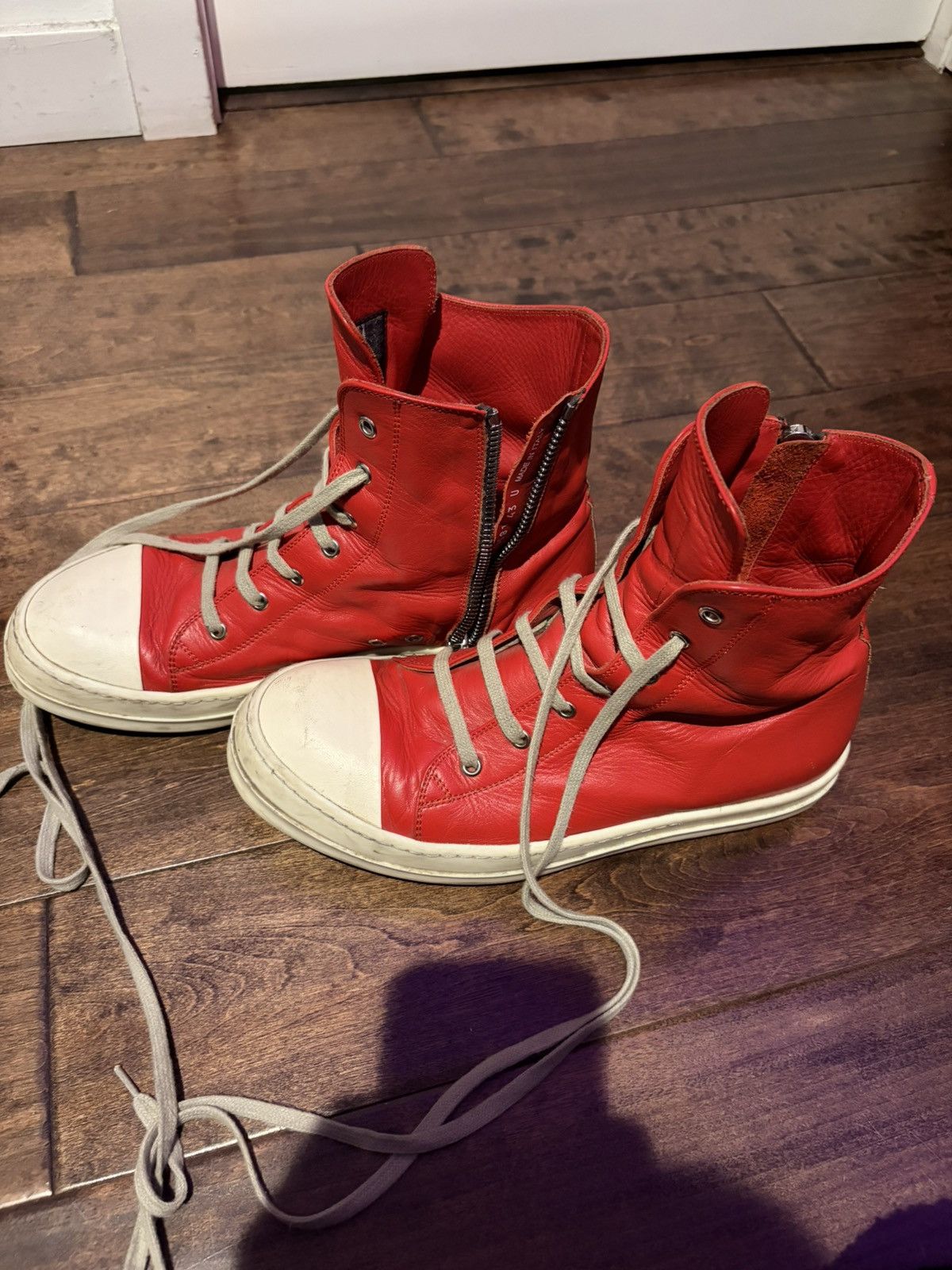 Rick Owens Rick Owens Chili Red / Milk High Top Ramones Size US 10.5 / EU 43-44 - 9 Thumbnail