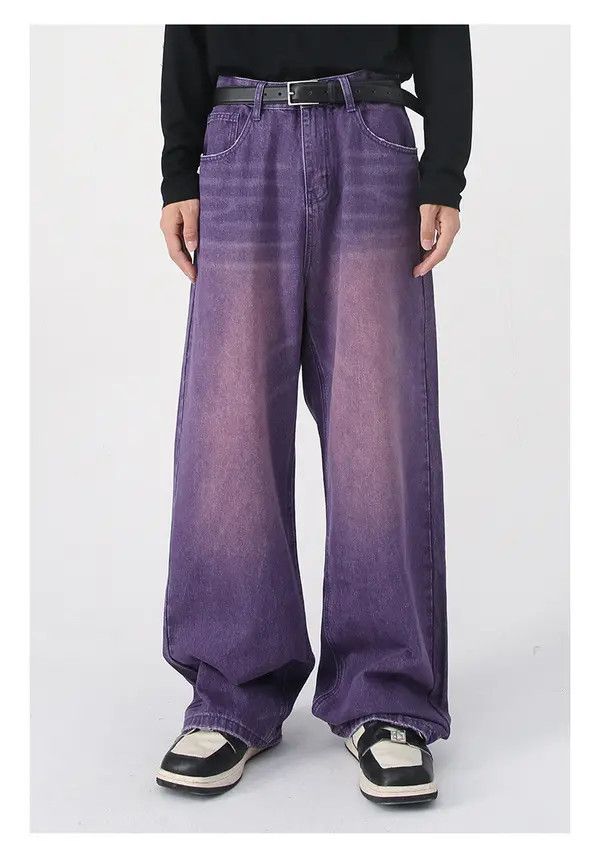 Japanese Brand x Ami Purple Vintage Washed Distressed Loose Straight Jeans Size US 34 / EU 50 - 1 Thumbnail