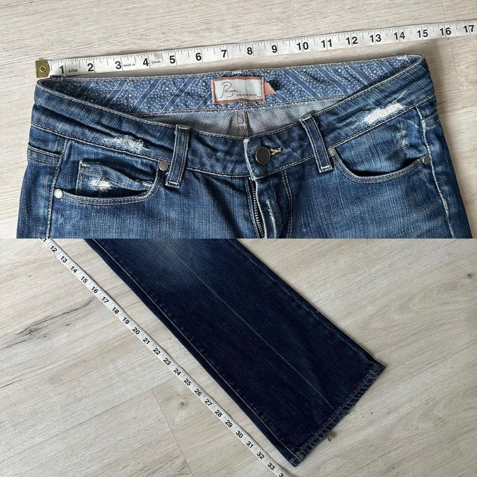 Paige Vintage 00s Paige Low Rise Dark Blue Denim Flare Jeans Pants Size 27" / US 4 / IT 40 - 7 Thumbnail