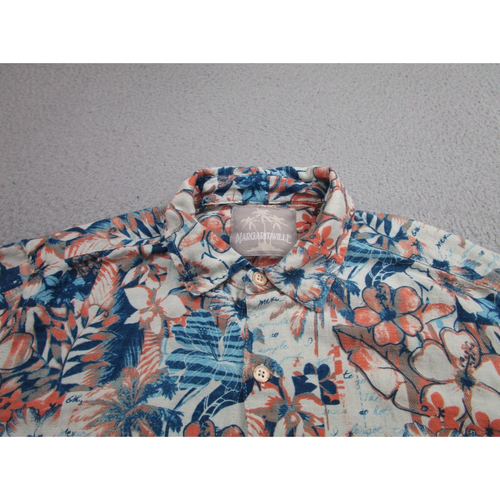 Vintage Margaritaville Shirt Mens Large Blue Orange Silk Linen Hawaiian Floral Camp Size US L / EU 52-54 / 3 - 3 Thumbnail