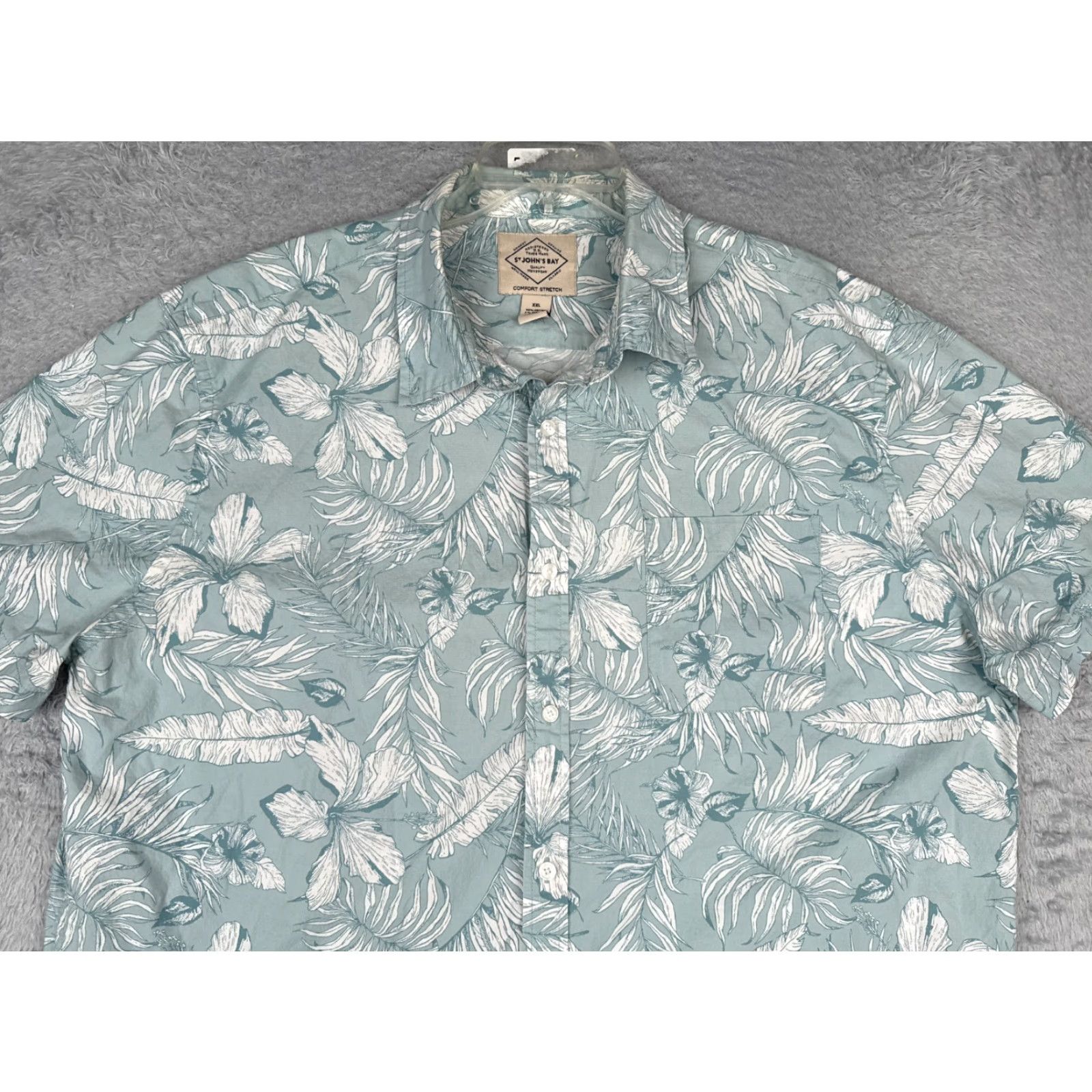 Vintage St. John's Bay Shirt Men 2XL Blue Floral Leaf Hawaiian Cotton Blend Stretch Button-Up Short Sleeve Holiday Casual Mens Size US XXL / EU 58 / 5 - 4 Thumbnail