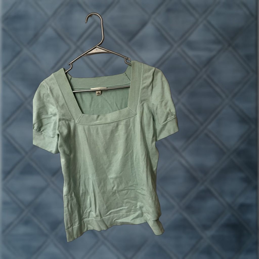 Banana Republic Banana Republic Shirt Women M Blue Square Neck Puff Sleeve T Shirt Cotton Blend Mod al Spandex Basic Slim Size M / US 6-8 / IT 42-44 - 1 Thumbnail