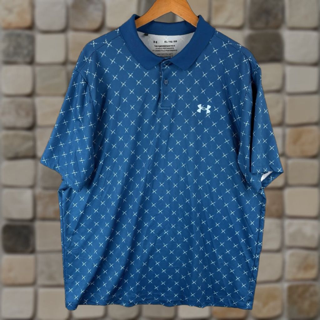 Under Armour Under Armour The Performance Polo Shirt Mens XL Blue Geometric Print Golf Shirt Size US XL / EU 56 / 4 - 1 Thumbnail