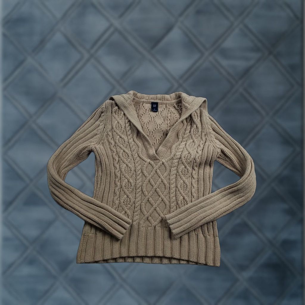 Gap GAP Sweater Women Beige Long Sleeve Fisherman Knit V-Neck Cotton Pullover M Size Modern 90s Casual Size M / US 6-8 / IT 42-44 - 1 Thumbnail