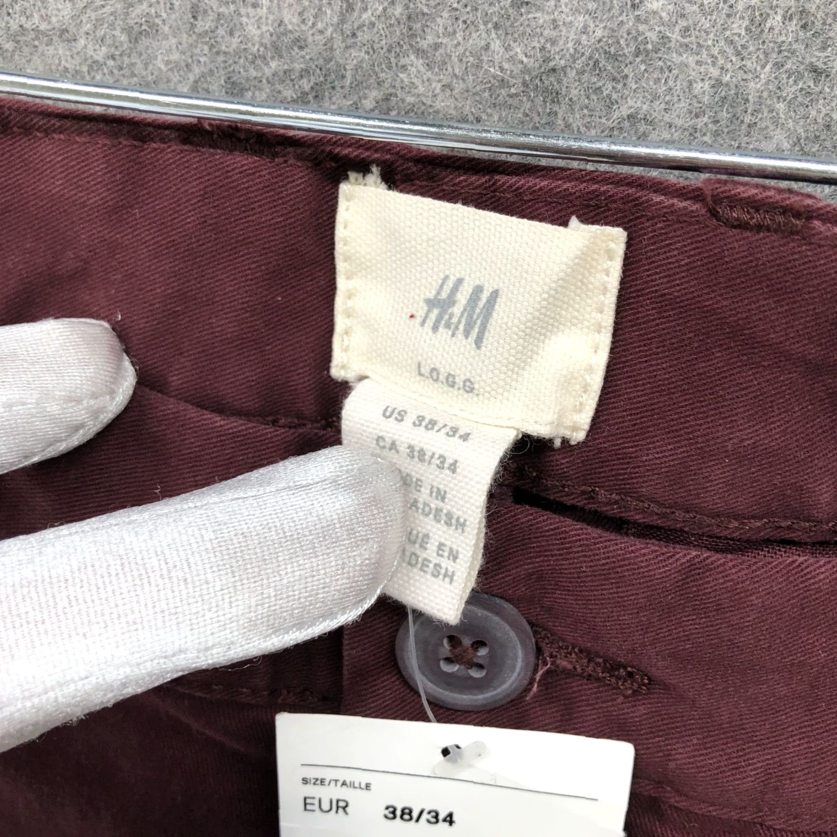 H&M VINTAGE H&M Slim Fit Chino Pants Men 38x34 Burgundy Red Stretch Flat Front Canvas Casual Workwear Size US 38 / EU 54 - 4 Thumbnail
