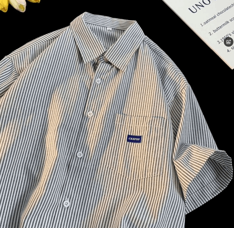 Japanese Brand × Vintage Men's trendy oversize casual lapel striped shirt Size US M / EU 48-50 / 2 - 2 Thumbnail