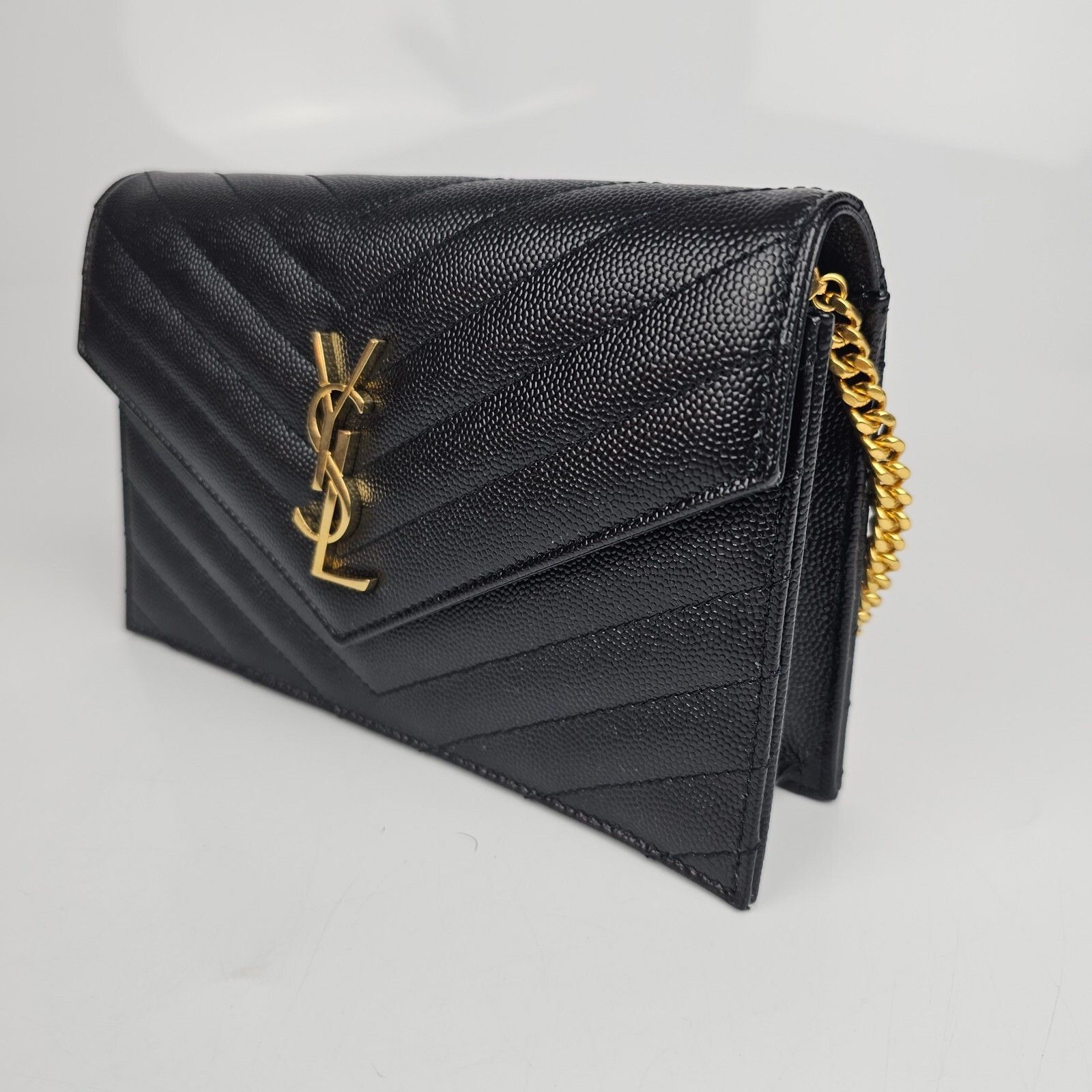 Saint Laurent Paris SAINT LAURENT Cassandre Envelope Black/Gold Grained Leather Size ONE SIZE - 4 Thumbnail