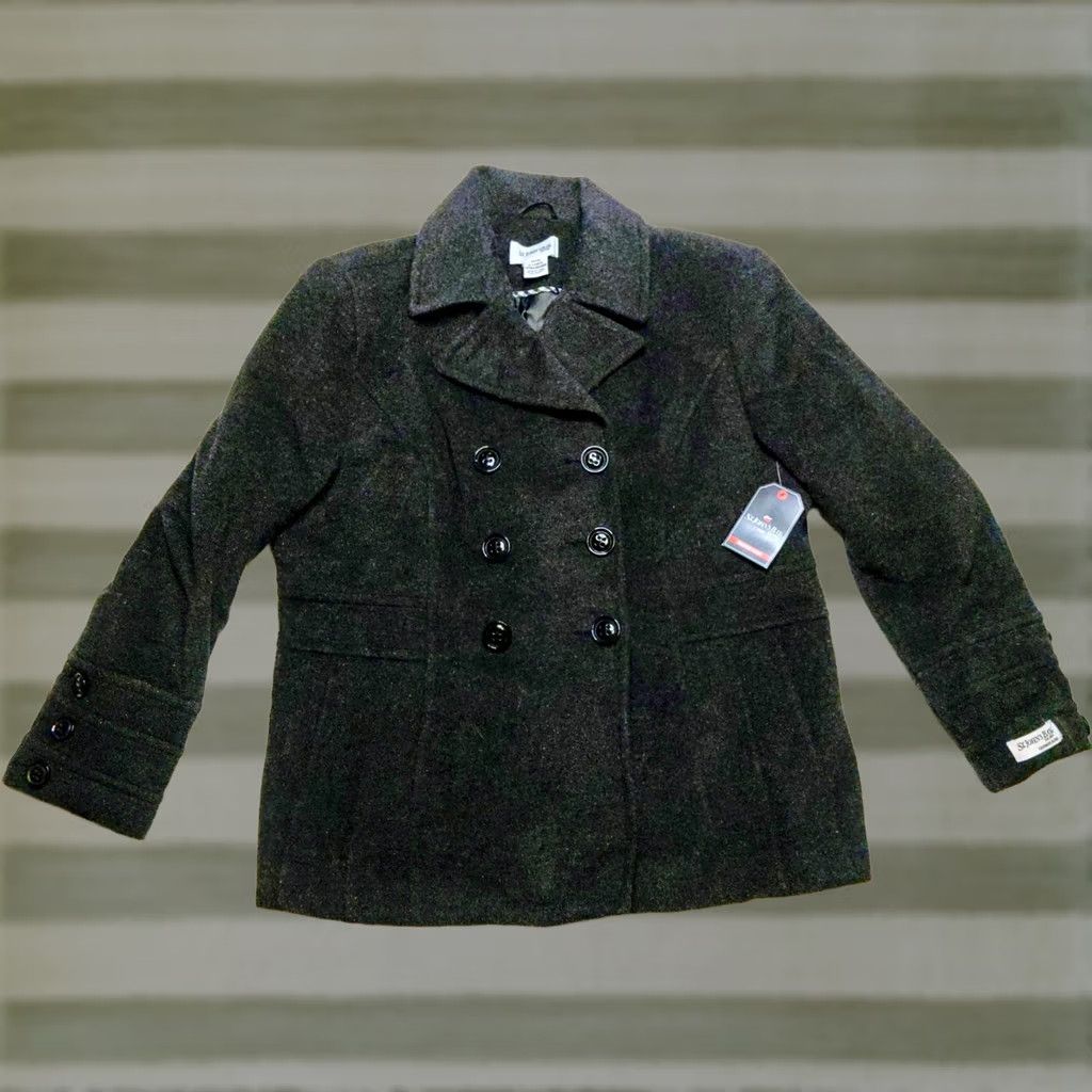Vintage St. John's Bay Women’s Pea Coat Charcoal Gray Wool Cashmere Petite XL NWT Size XL / US 12-14 / IT 48-50 - 1 Thumbnail