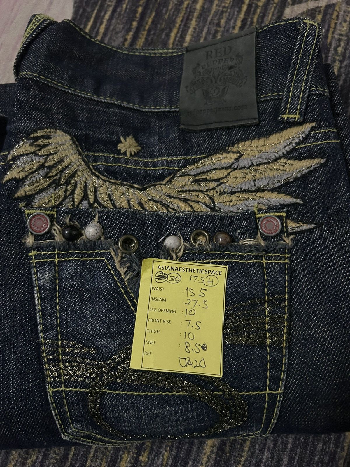 Hysteric Glamour Flare Red pepper embroidered wide leg blue jeans Size 30" / US 8 / IT 44 - 12 Thumbnail