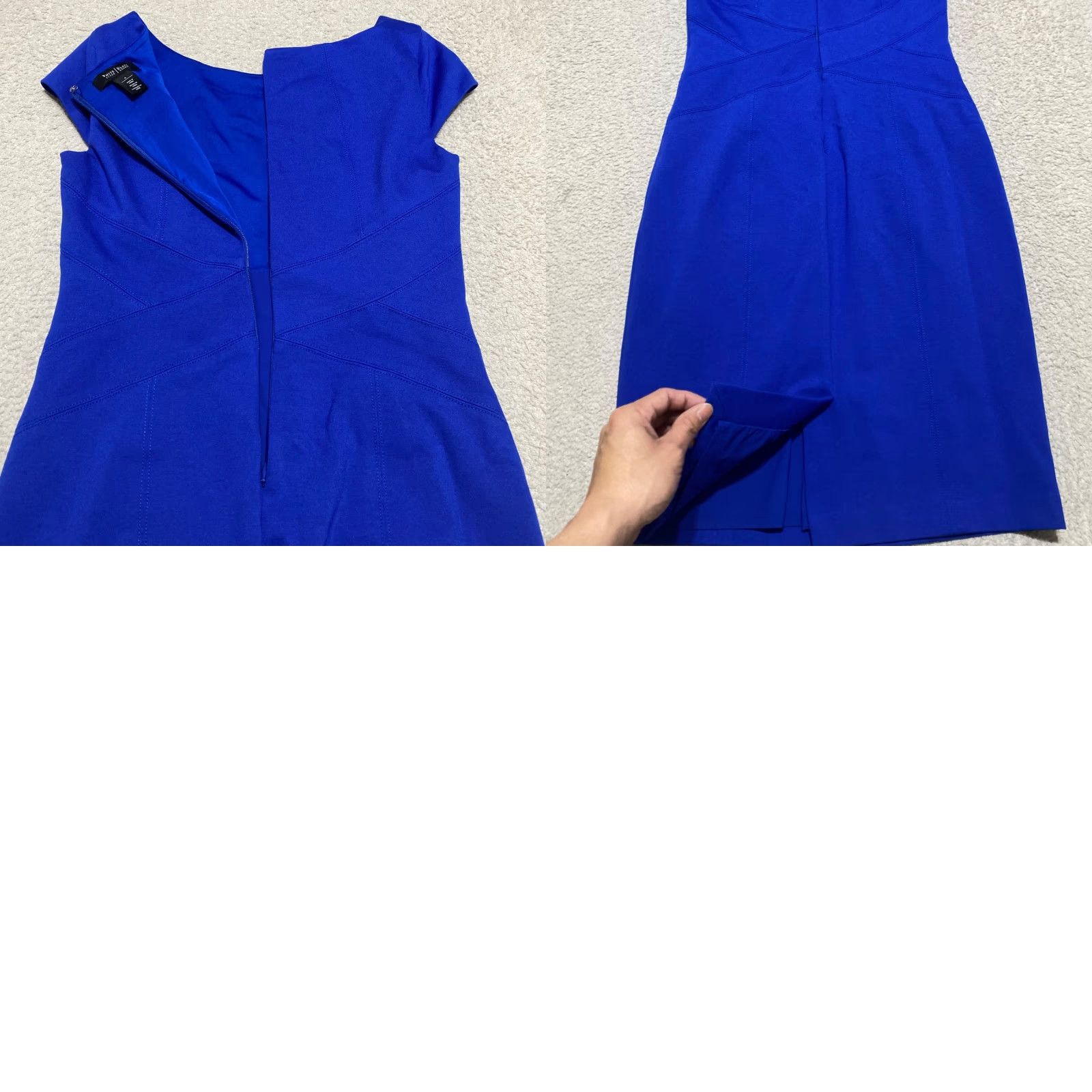 White House Black Market White House Black Market Dress Womens 6 Blue Ponte Short Sleeve Sheath Boat Neck Size 28" / US 6 / IT 42 - 9 Thumbnail