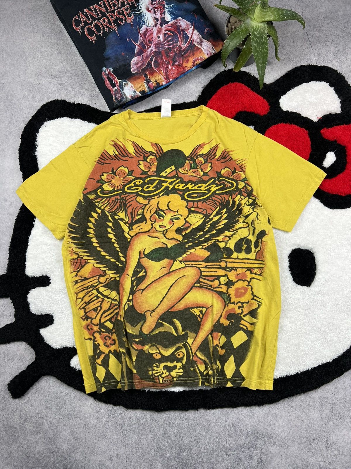 Christian Audigier × Ed Hardy × Japanese Brand Vintage Christian Audigier Naked Girl Rhinestone Skulls Tee Size US L / EU 52-54 / 3 - 1 Thumbnail