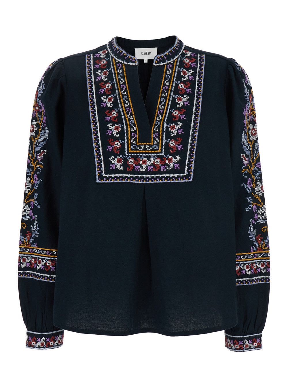ba&sh 'Caloe' Blue Blouse with Round Neck and All-Over Embroidery in Cotton and Linen Blend Woman Size S / US 4 / IT 40 - 1 Thumbnail
