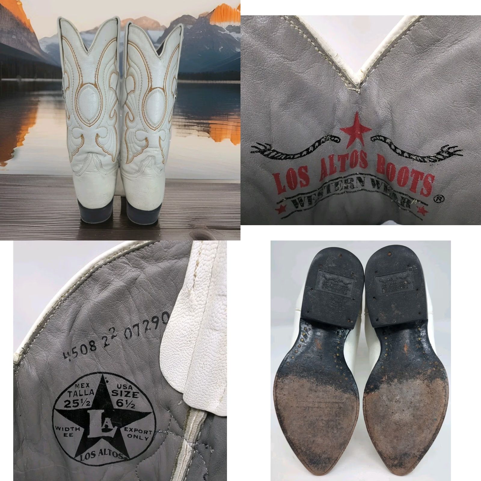 Vintage Los Altos Western Boots White Country Concert Show Men 6.5 7 Women 8 Wide Size US 7 / IT 37 - 8 Thumbnail