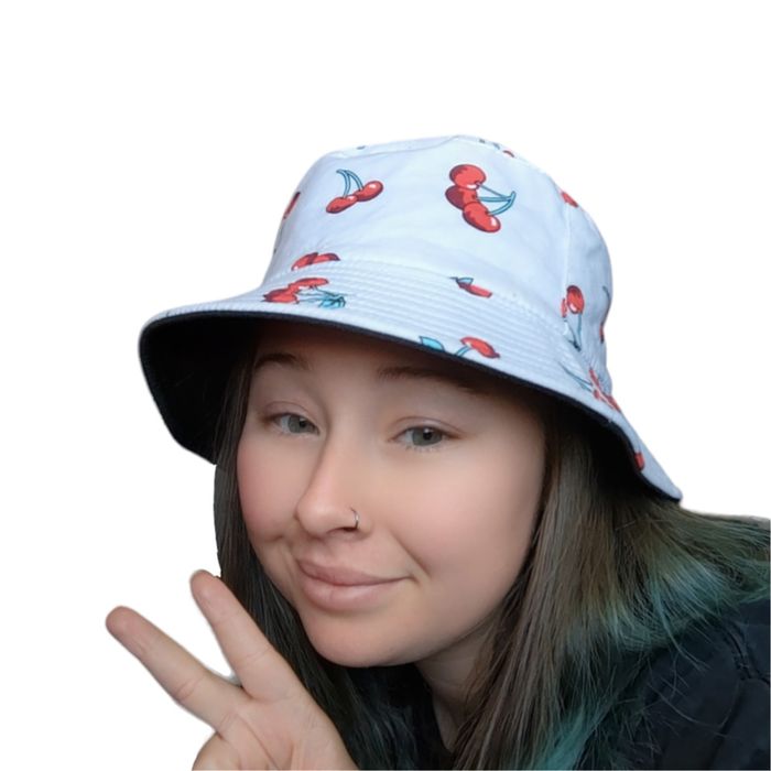 Vintage Retro Cherry Bucket Hat Reversible White Red Y2K Funky Party