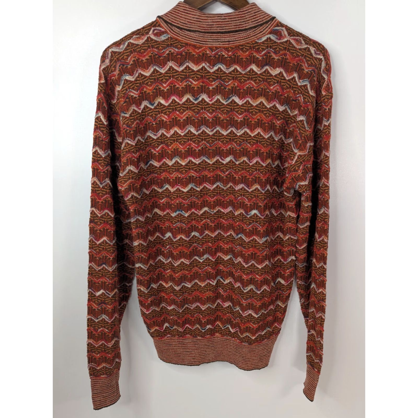 Vintage Angelo Garbasus Polo Long Sleeve Sweater Men’s 4 Collar Pullover Textured Wool Rust Geometric Knit Long Sleeve Wool Polo Sweater Mens 4 Size US S / EU 44-46 / 1 - 4 Thumbnail