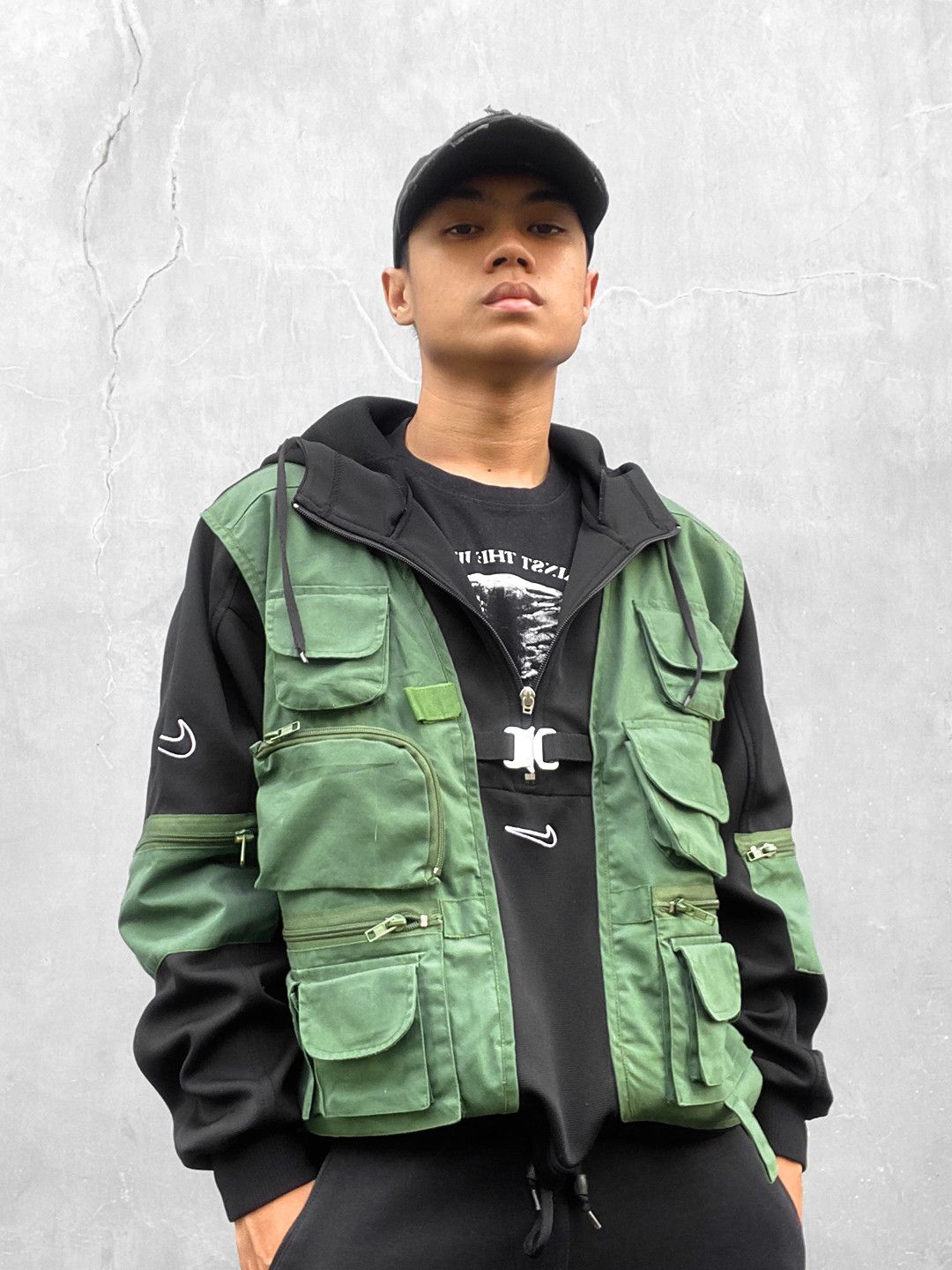 Nike Reworked Vintage Nike Halfzip Tactical Tracktop Black-Army | Grailed