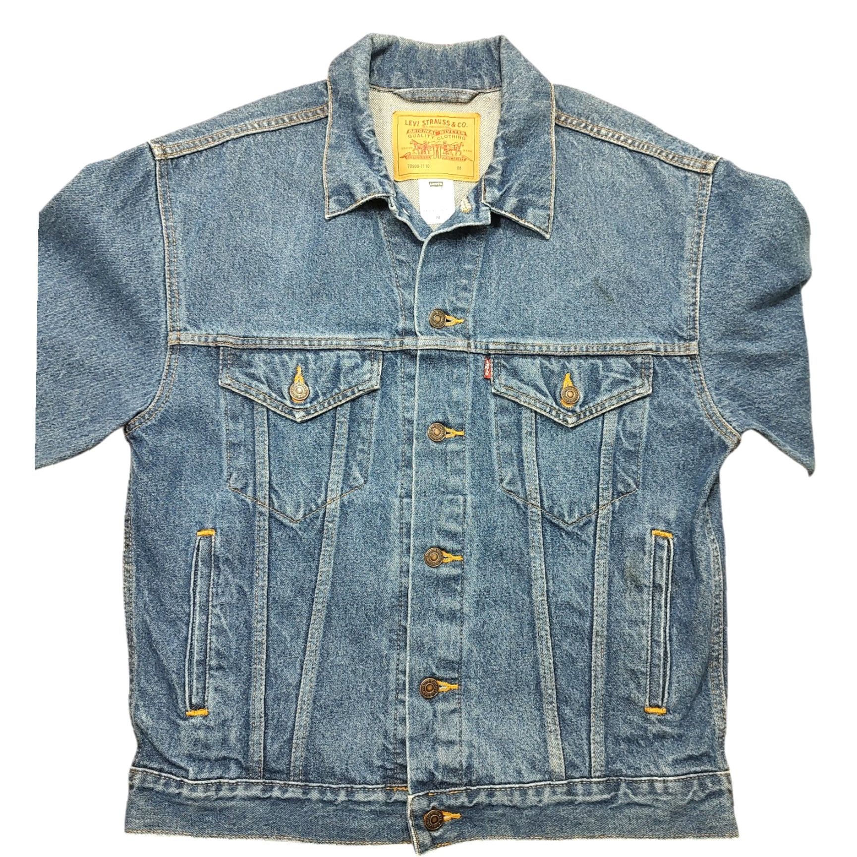Levi's VINTAGE Levi's Denim Trucker Jacket Mens M Western Cowboy 90s 00s Blue Cotton Jacket 7112 70508 7110 80s 90s Mens M Denim Jeans Trucker Shirt/ Jacket Size US 29 - 2 Thumbnail