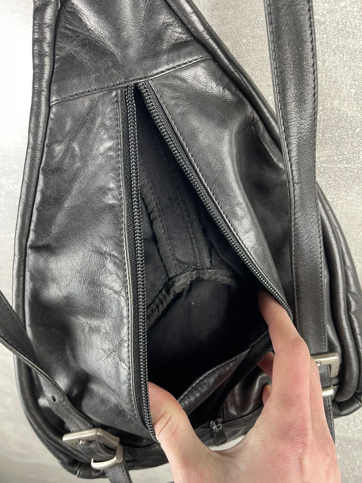 Genuine Leather Avant Garde Leather Mini Backpack with Zip Pockets Black Size ONE SIZE - 6 Thumbnail