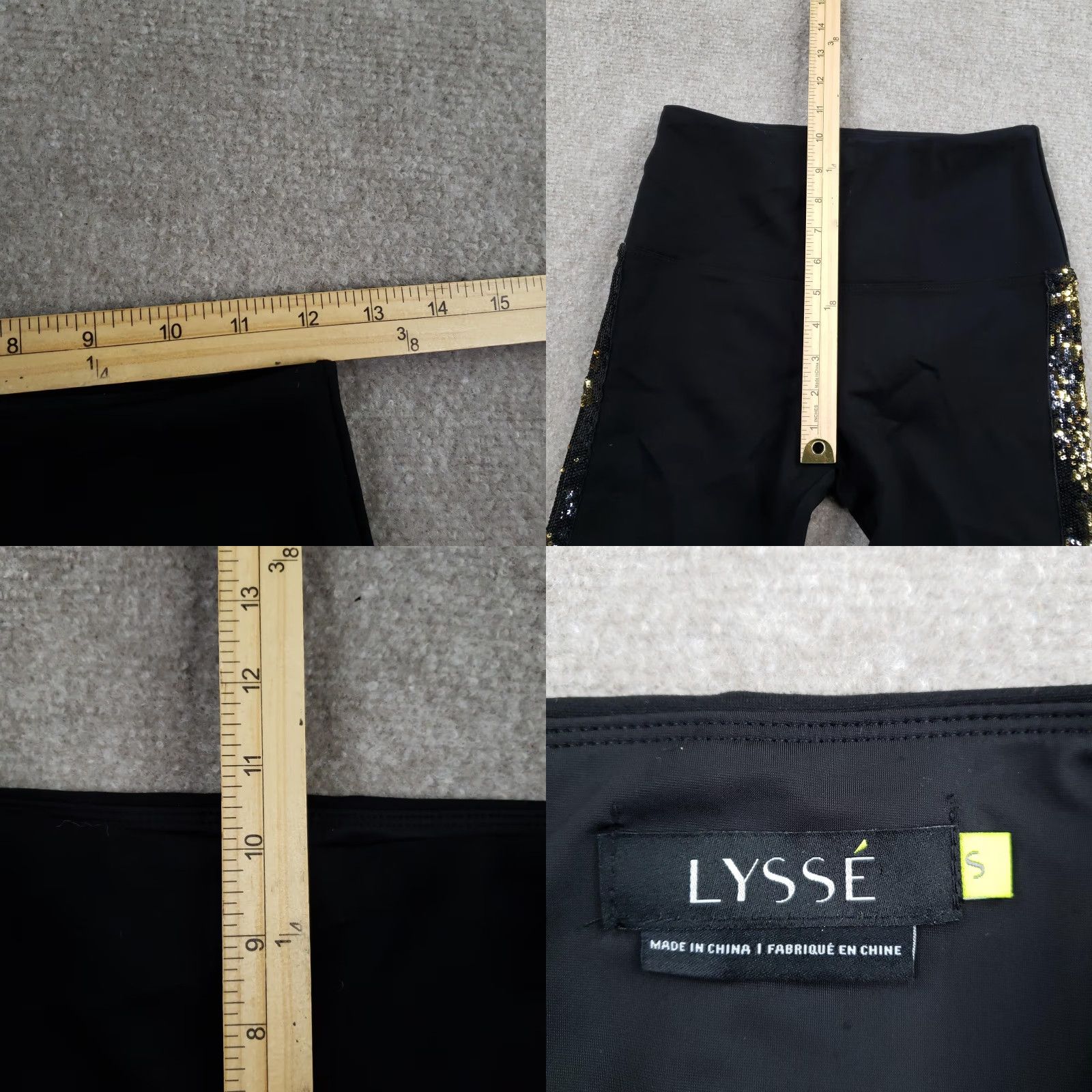 Vintage Lysse Leggings Womens Small Black High Rise Sequin Side Stripe Ankle Stretch Size 28" / US 6 / IT 42 - 8 Thumbnail