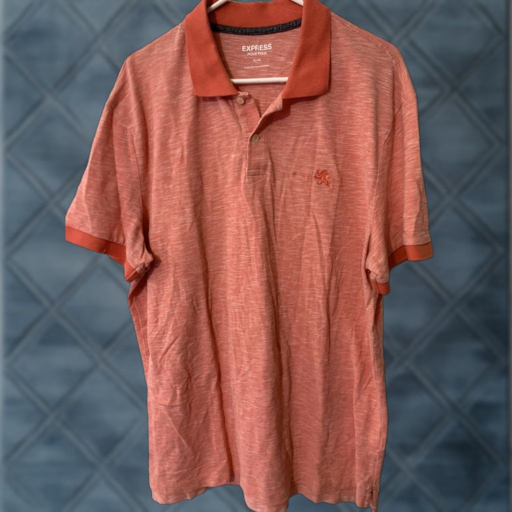 Express Express Pique Polo Mens XL Salmon Cotton Short Sleeve Classic Fit Golf Driving Size US XL / EU 56 / 4 - 1 Thumbnail