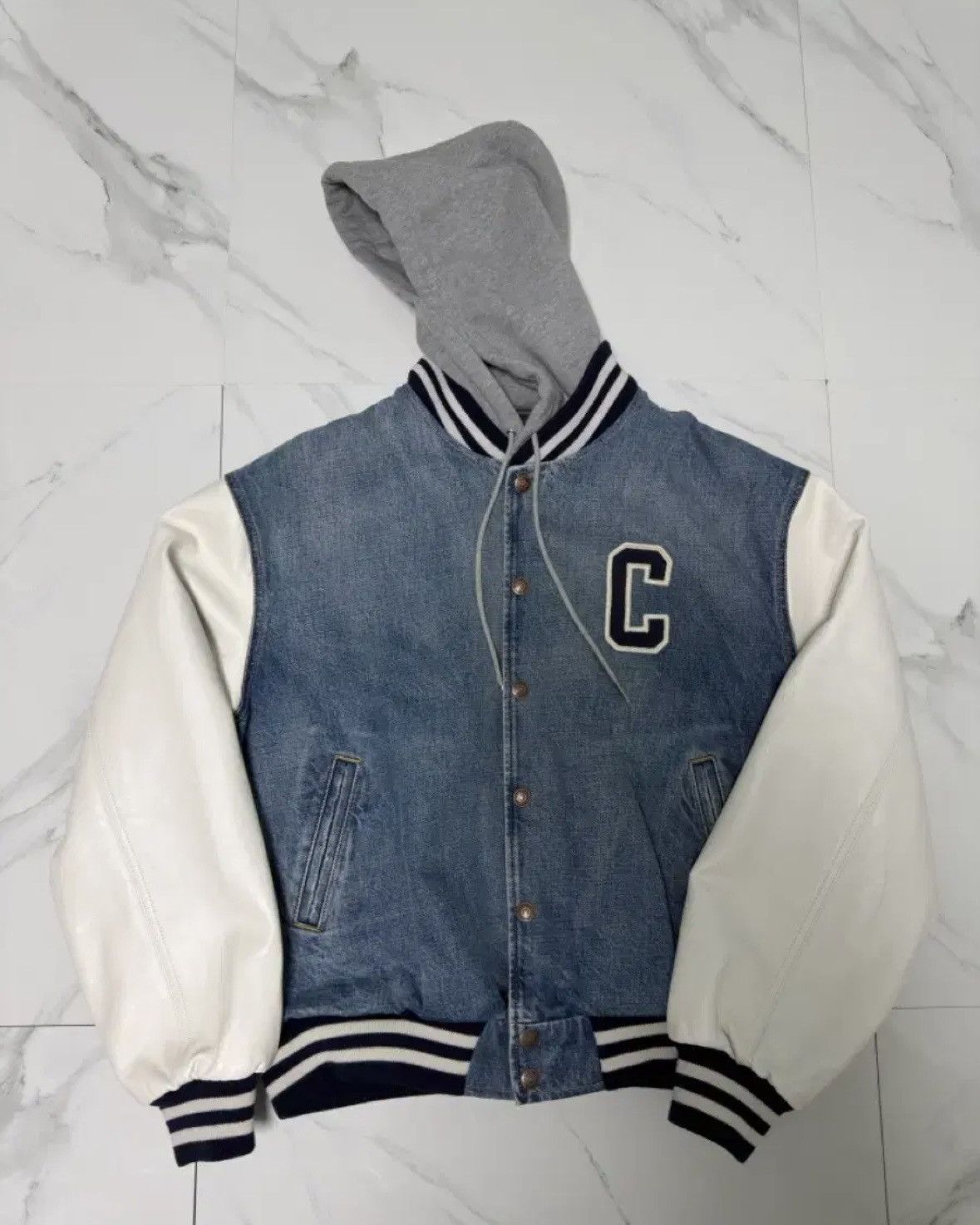 Celine Celine C Logo Denim Teddy Hood Varsity Jacket Size US L / EU 52-54 / 3 - 1 Thumbnail
