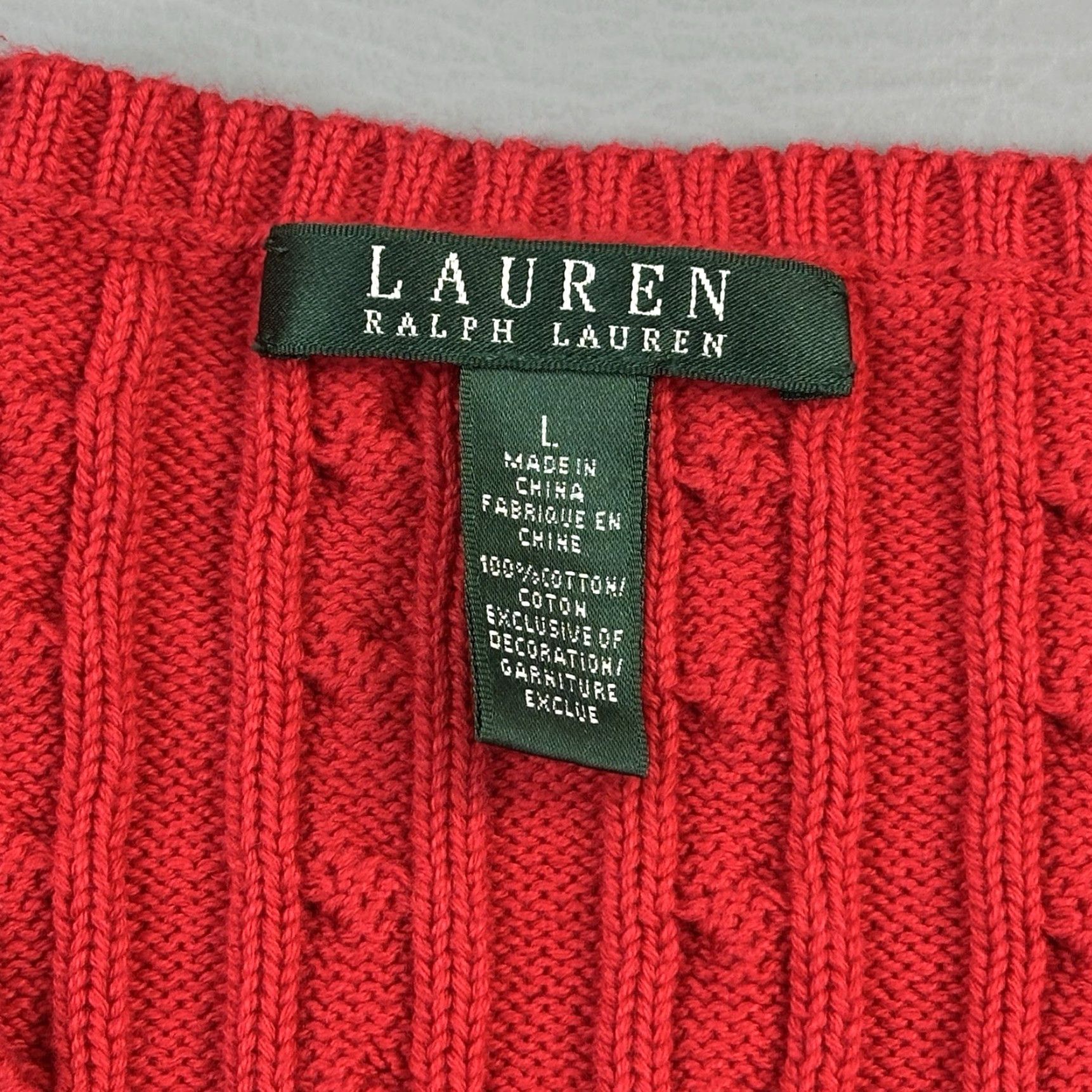 Ralph Lauren Vintage Lauren Ralph Lauren Sweater Women's Large V-Neck Cable Knit Pullover Y2K Red Cotton Knit Pullover 90s Classic Designer Outdoor Preppy Mens? Size L / US 10 / IT 46 - 5 Thumbnail