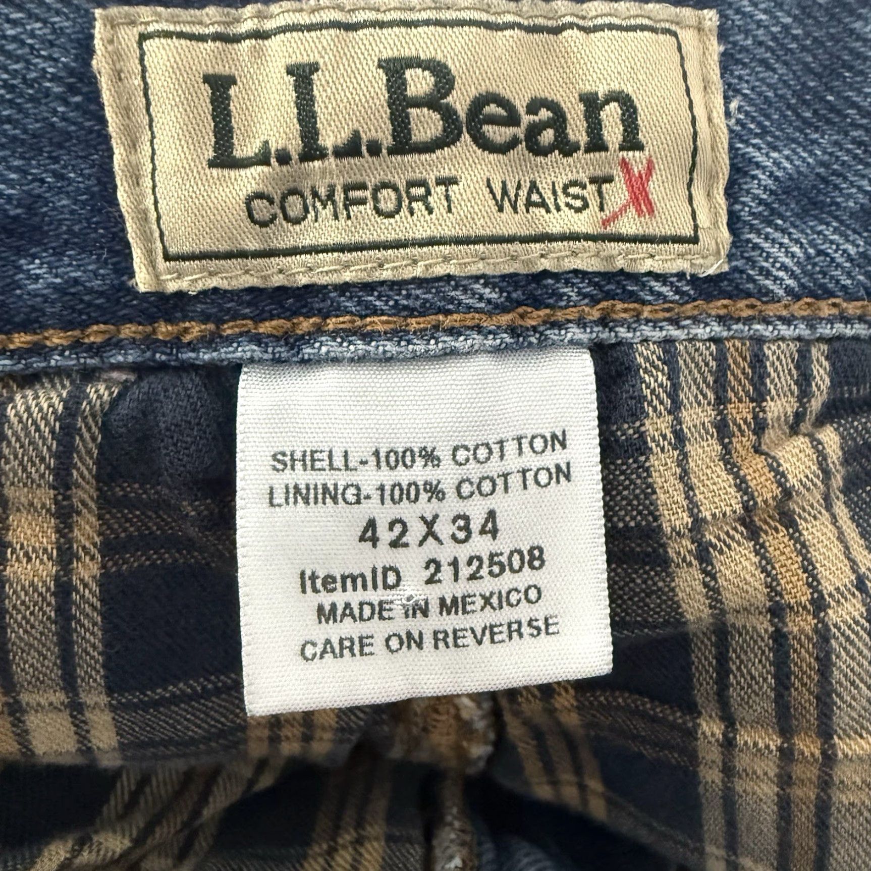 Vintage LL Bean Jeans 42x34 Mens Flannel-Lined 100% Brushed Cotton Denim Comfort Waist Blue 5-Pocket Relaxed Straight Workwear Outdoor 90s Mens Size US 42 / EU 58 - 2 Thumbnail