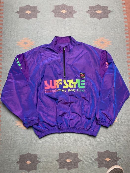 Vintage 90s Windbreaker SURF STYLE Jacket Neon Iridescent Purple Large One  Size Interplanetary 