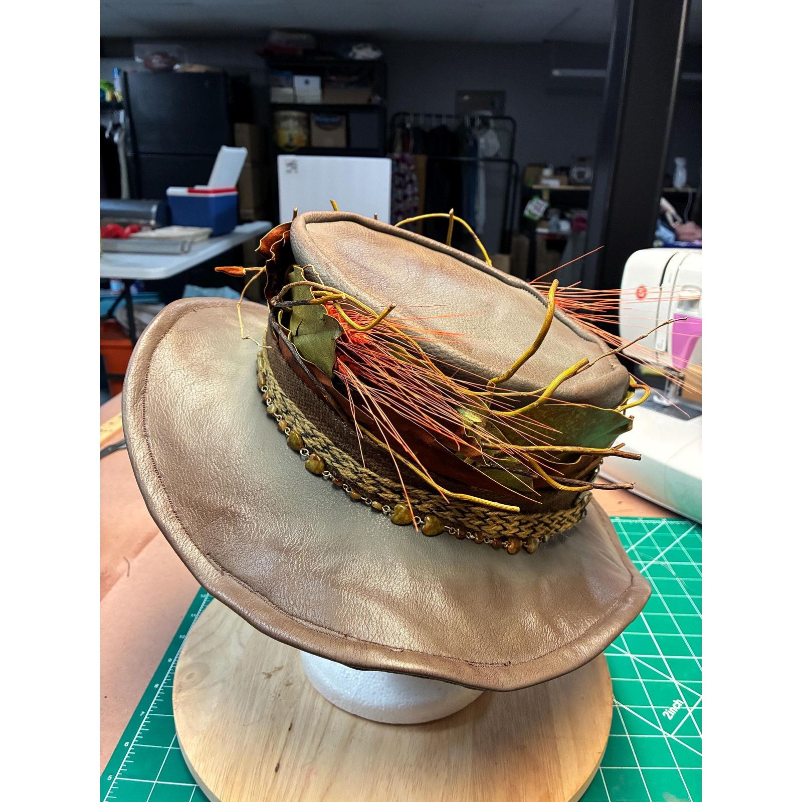 Other Handcrafted leather woodland wide brim hat – SaintArtPhilly Size ONE SIZE - 5 Thumbnail