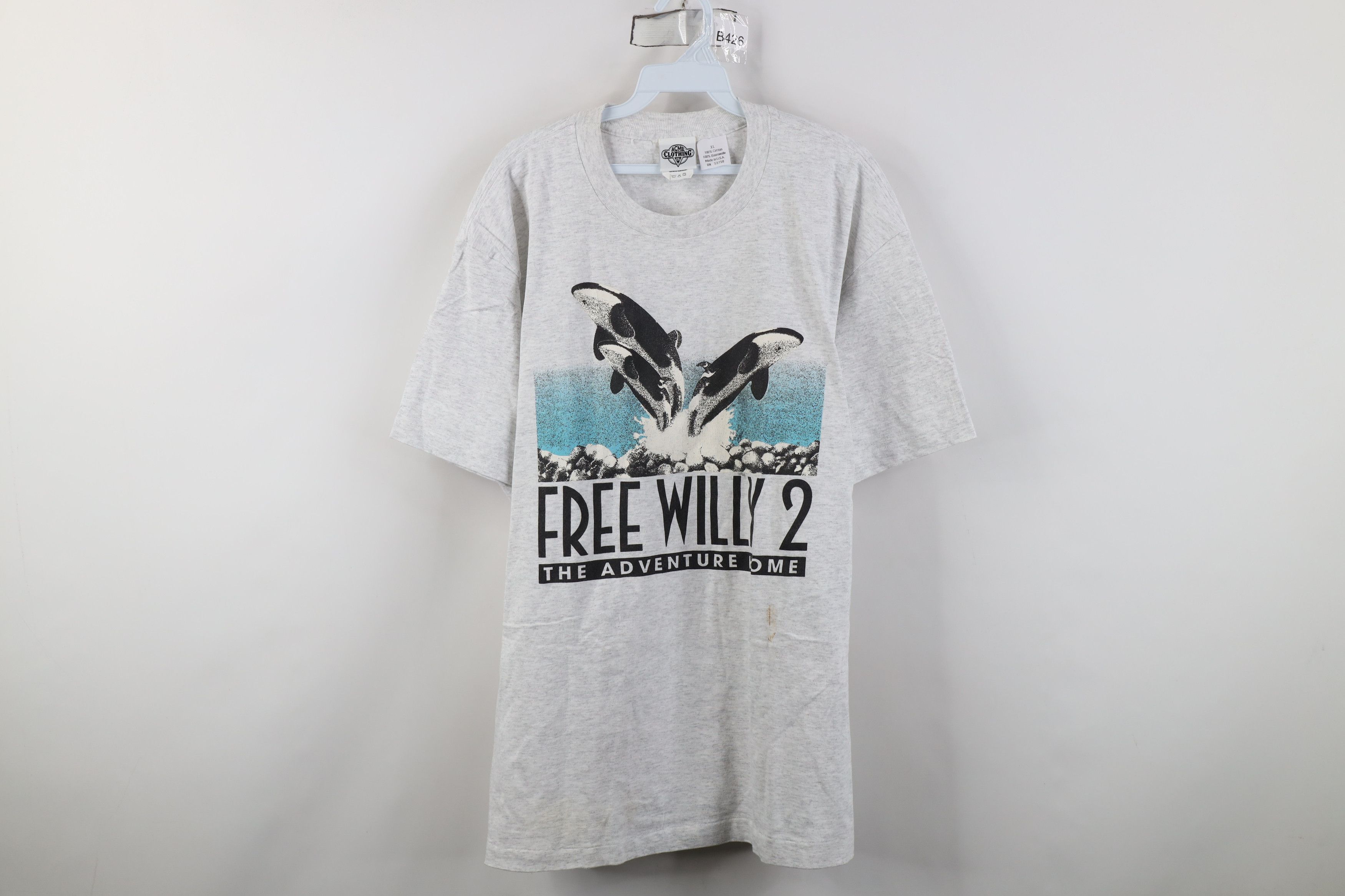 Vintage Vintage 90s The Adventure Home Movie Whale T-Shirt Gray USA Size US XL / EU 56 / 4 - 1 Thumbnail