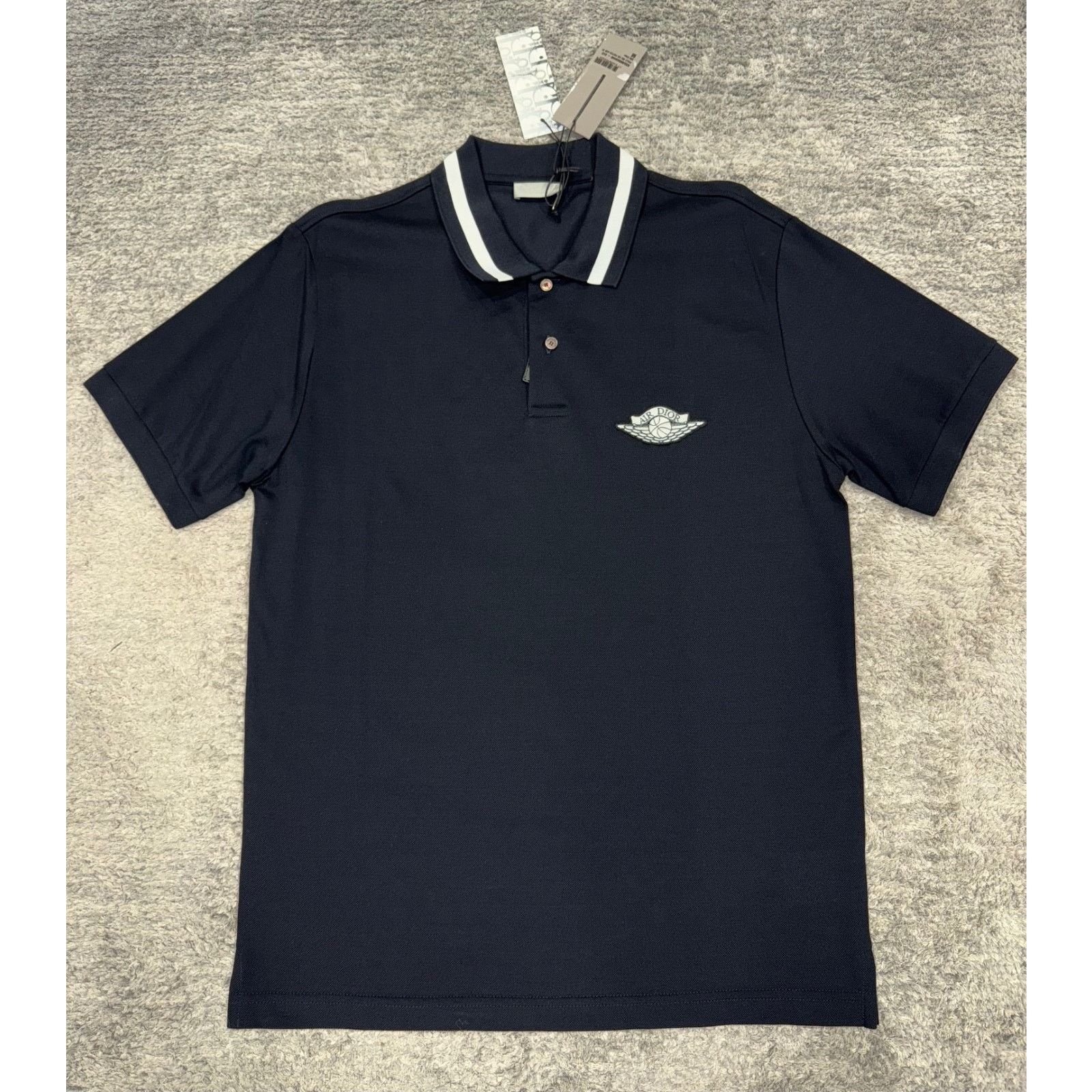 Dior Air Dior Jordan Navy Blue White Wings Logo Collared Button Size US M / EU 48-50 / 2 - 2 Thumbnail