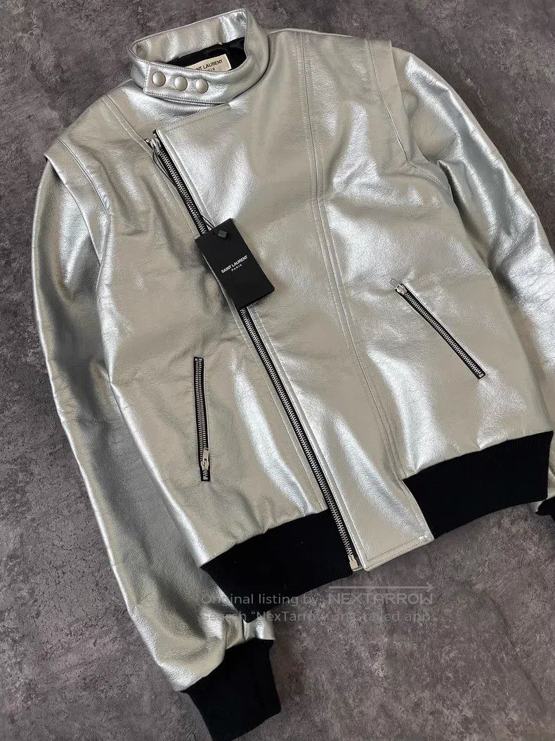 Saint Laurent Paris Saint Laurent Paris Silver Lamb Leather Zip-Up Biker Jacke Size US M / EU 48-50 / 2 - 3 Thumbnail