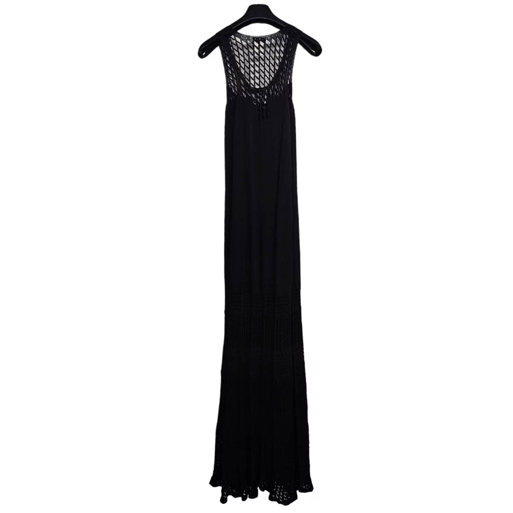 Vintage Philosophy Maxi Dress Black 10 UK - Long Sleeve Crochet Knit Size L / US 10 / IT 46 - 2 Thumbnail