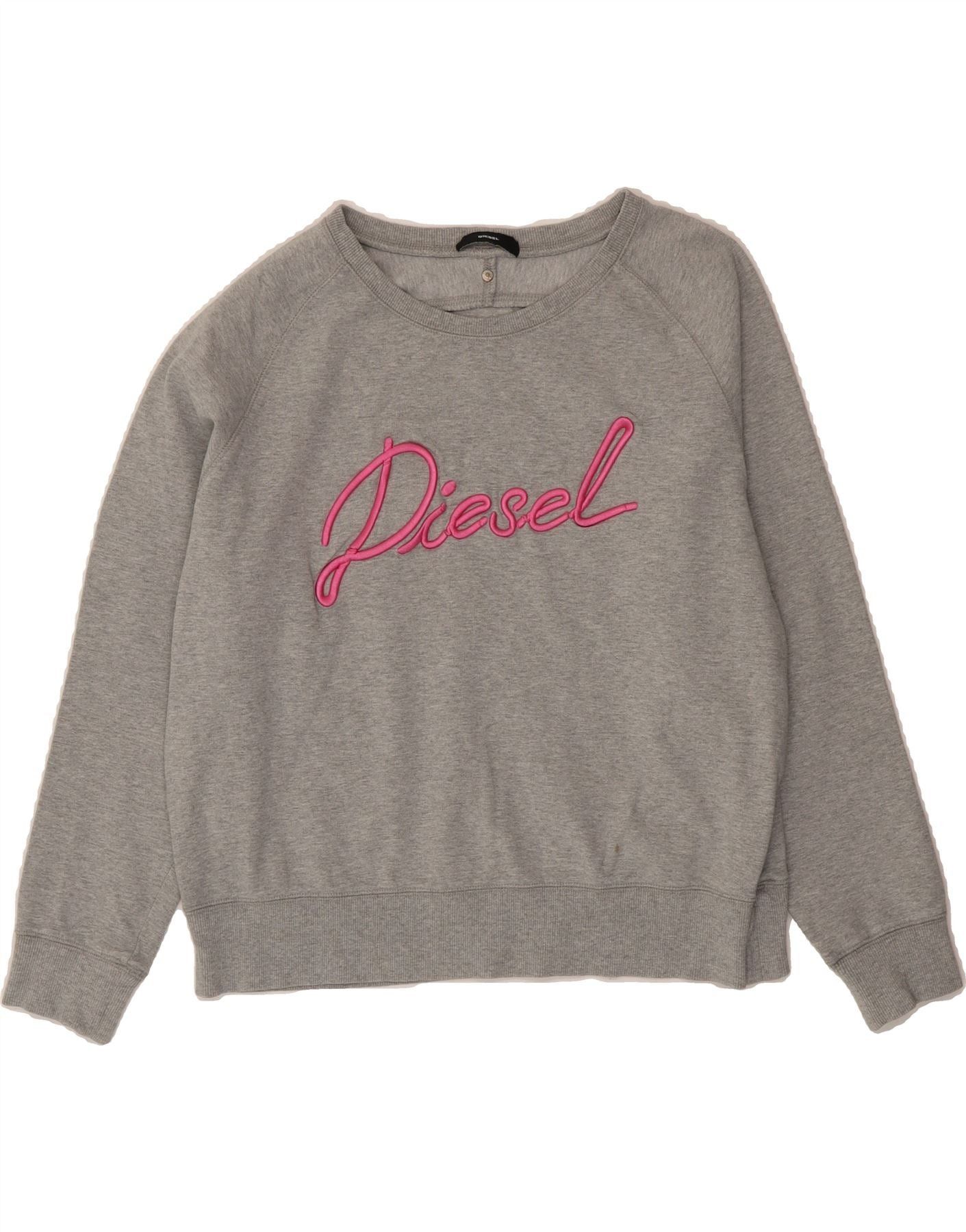 Diesel Womens Graphic Sweatshirt Jumper UK 16 Large Grey Cotton Size S / US 4 / IT 40 - 1 Thumbnail
