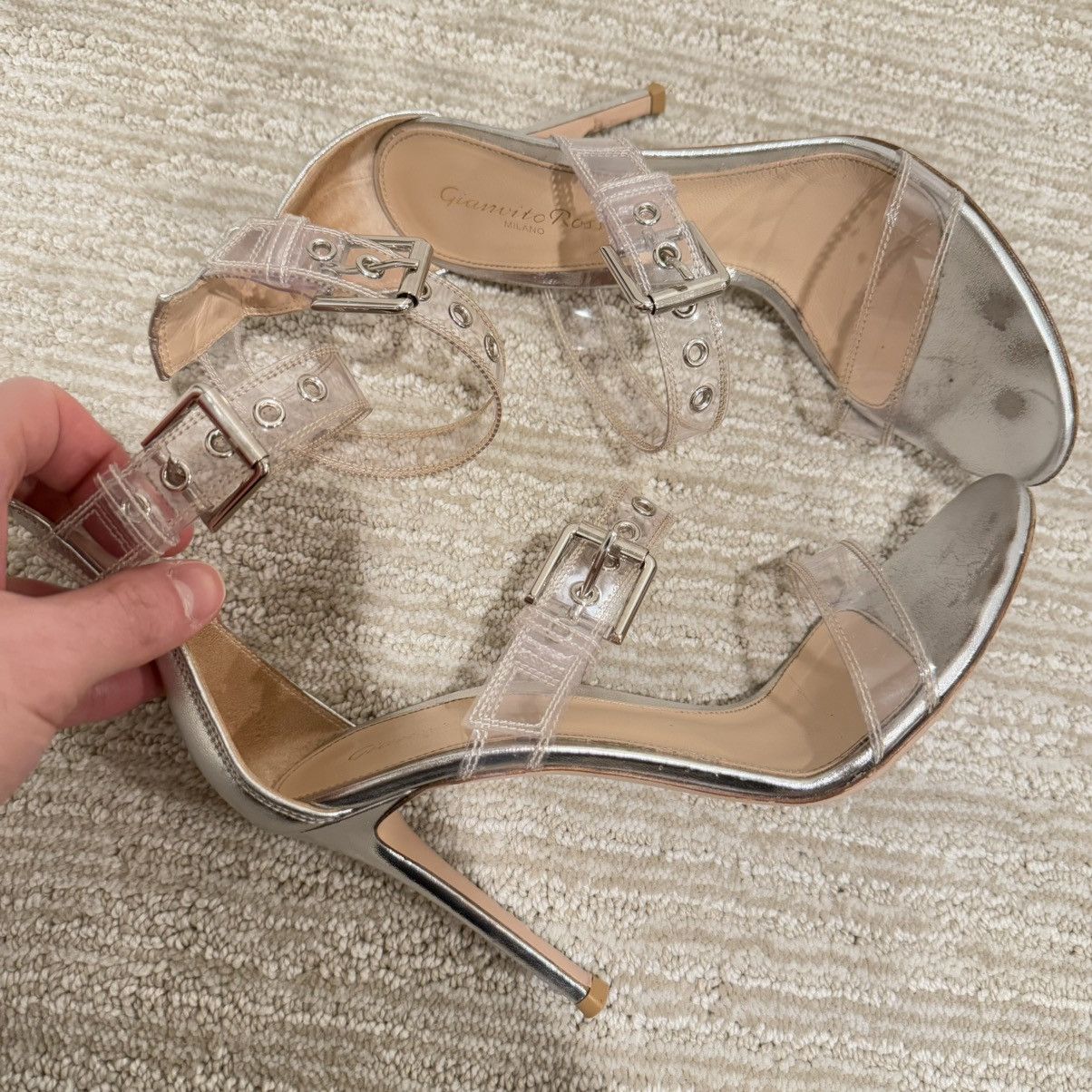 Gianvito Rossi Gianvito Rossi Gabby Plexi Sandals Clear PVC/Silver Leather Size US 7.5 / IT 37.5 - 9 Thumbnail