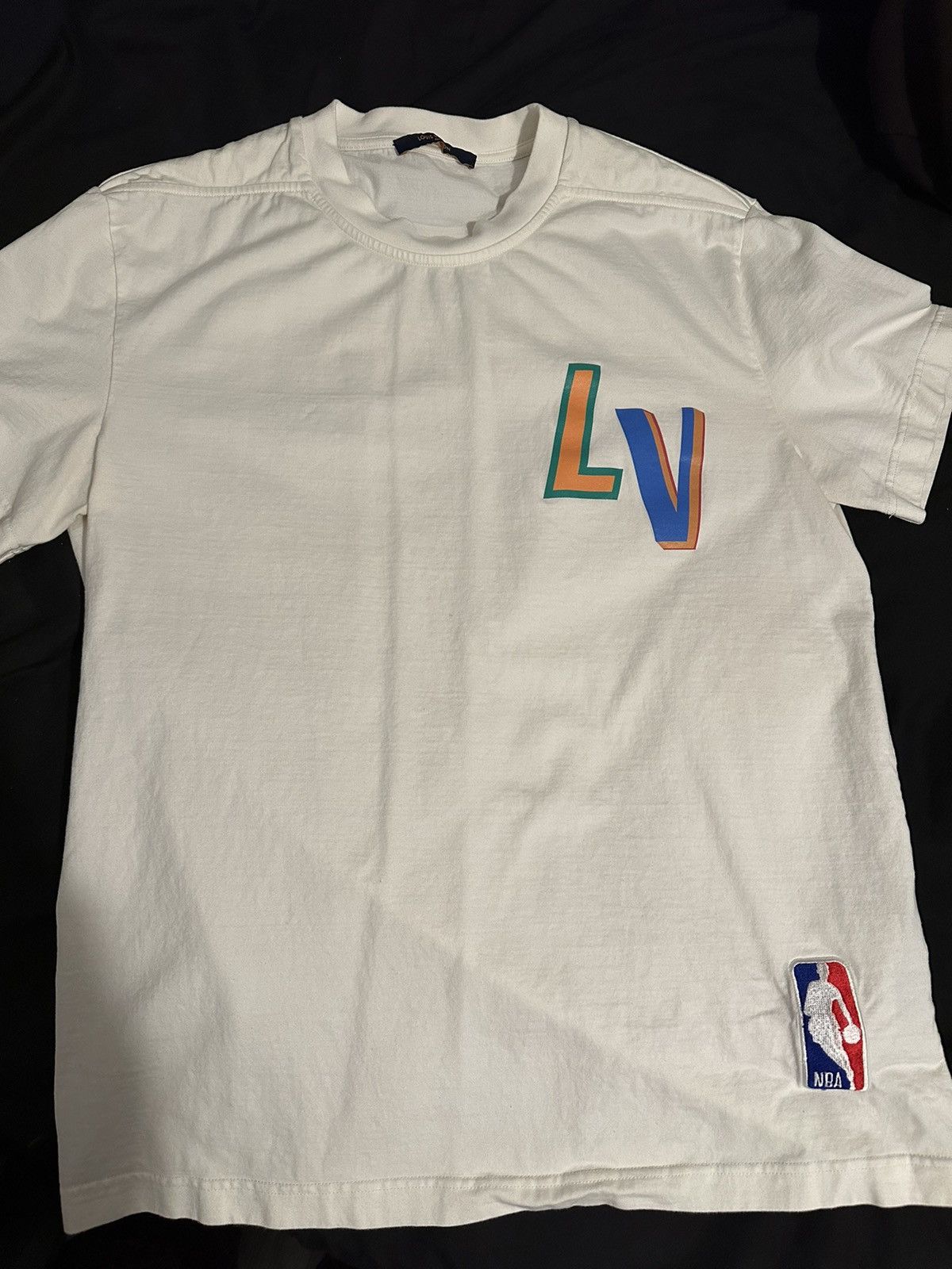 image of Louis Vuitton Nba T-Shirt in Cream, Men's (Size Medium)