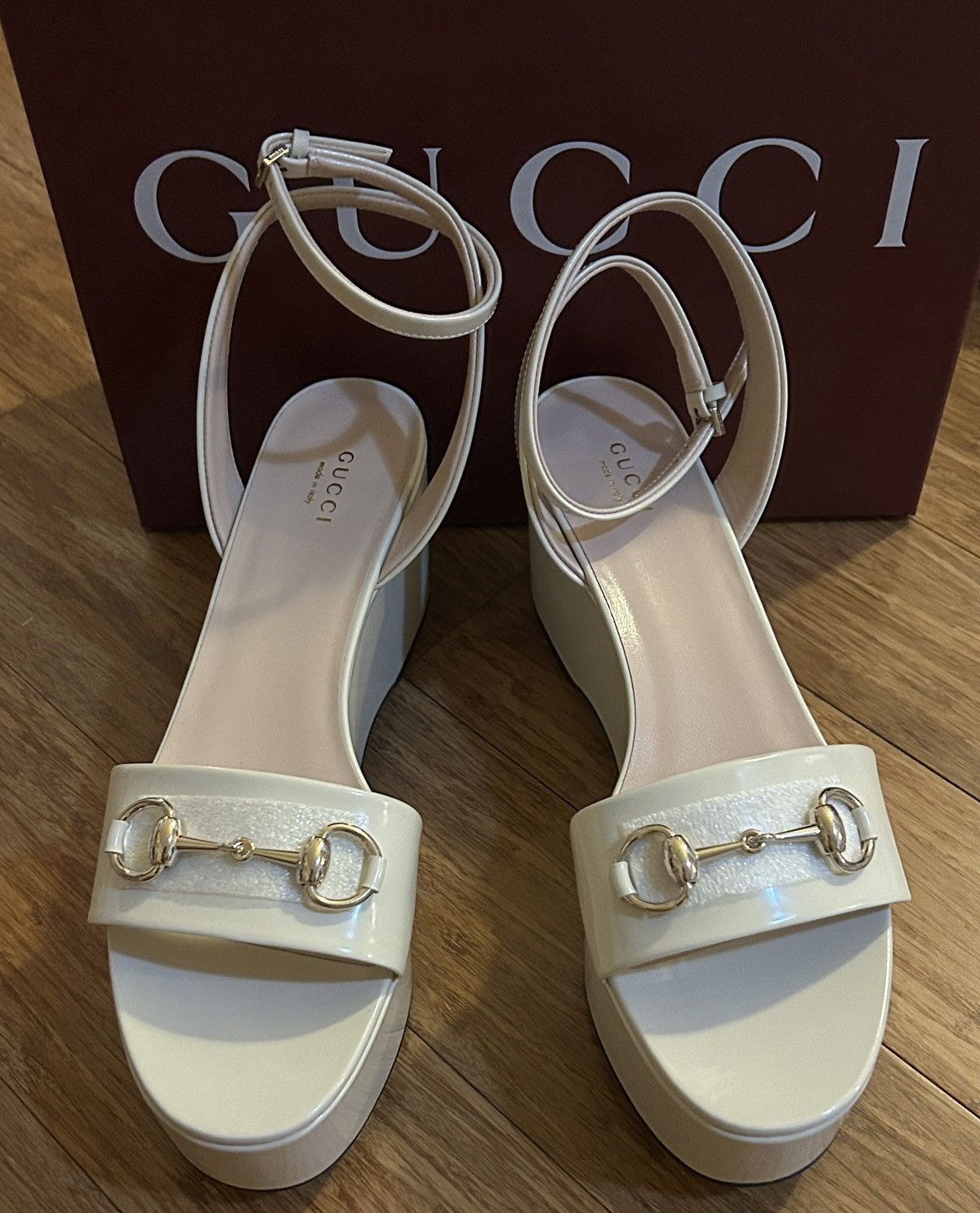 Gucci Gucci Horsebit Leather One Strap Sandals 7.5cm Ivory Size US 9.5 / IT 39.5 - 9 Thumbnail