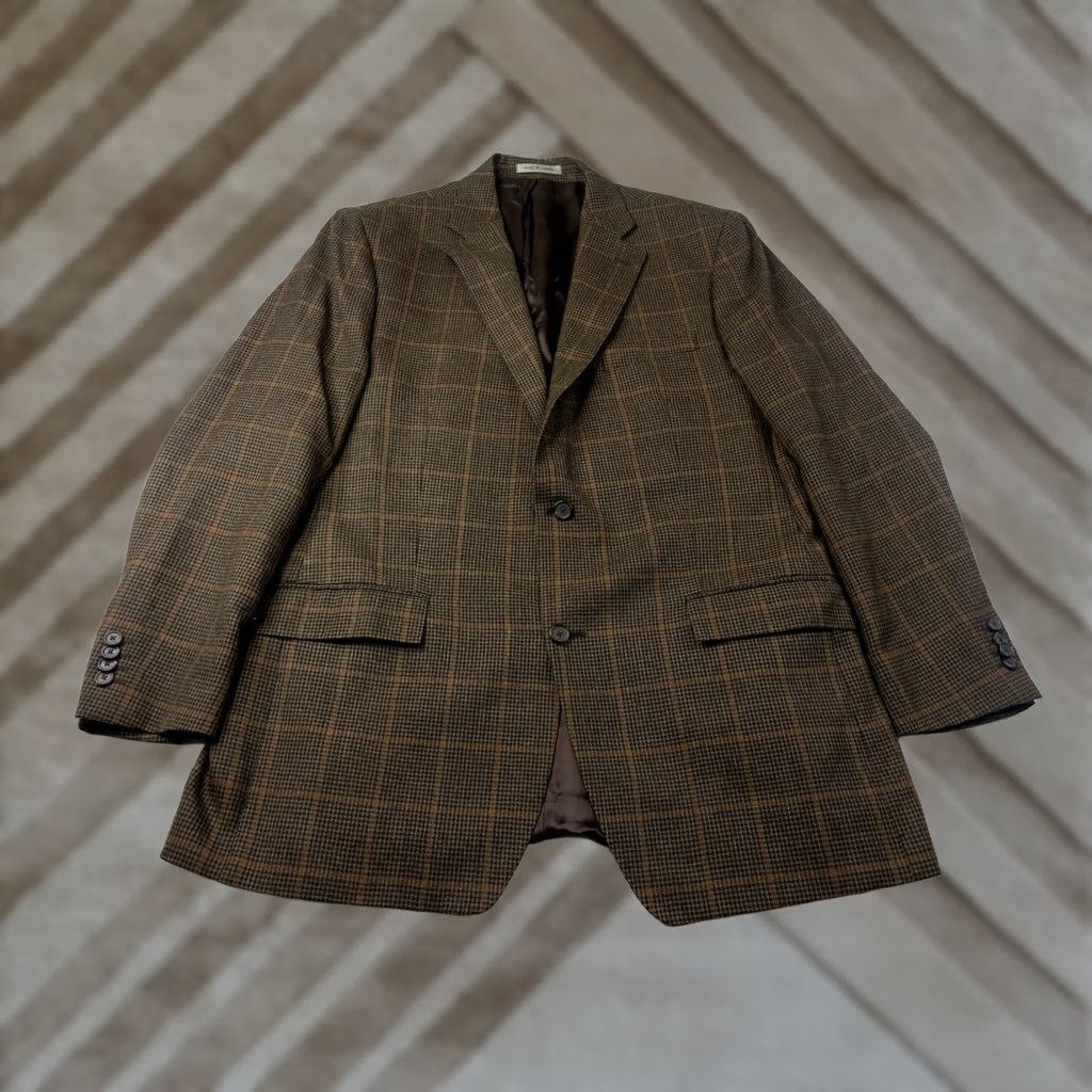 Ralph Lauren Ralph Lauren Men’s Blazer Brown Plaid Check 44L Alpaca Wool Silk Linen Blazer Jacket Regular Notch Lapel Double-Vented Two-Button Front Vintage? Size 44R - 1 Thumbnail