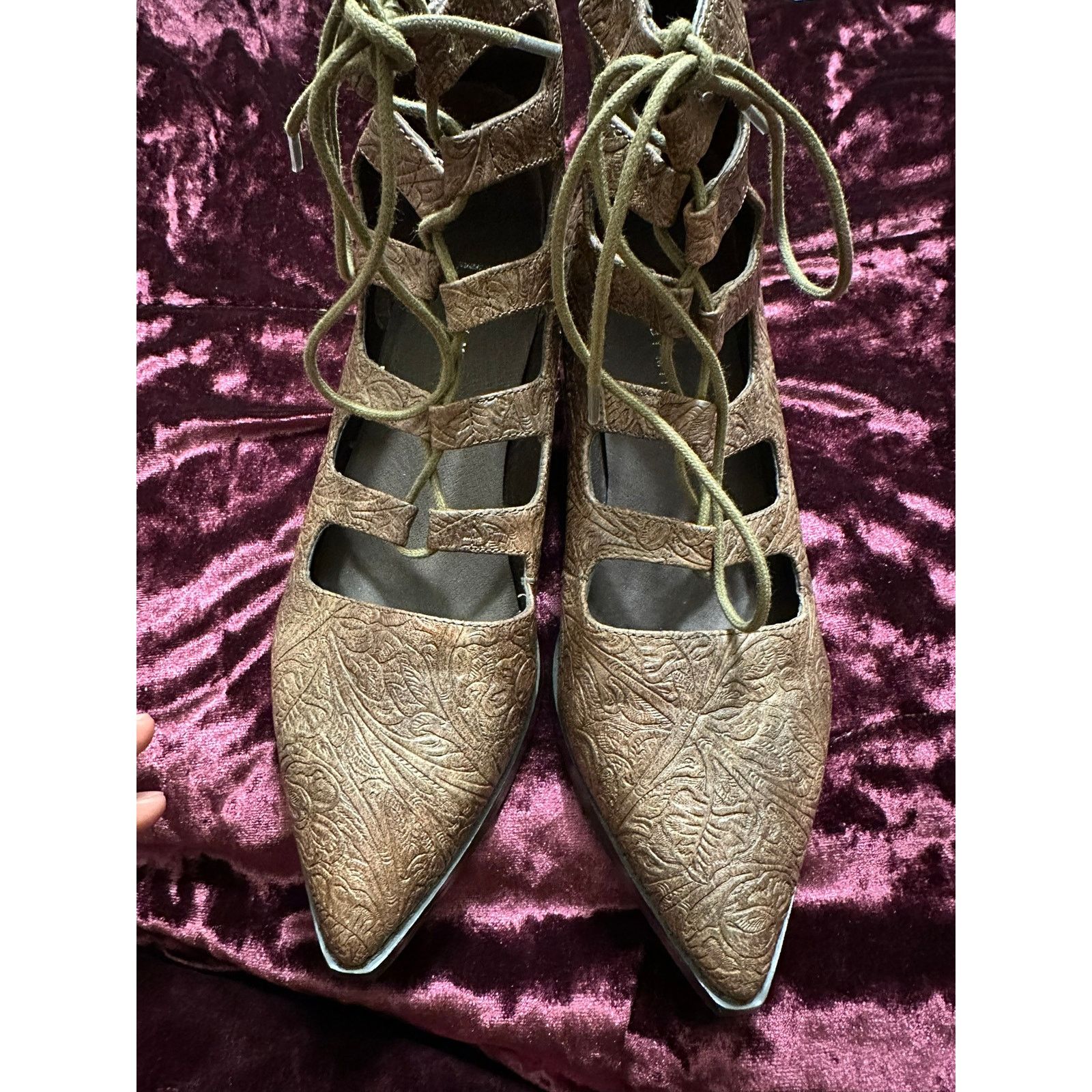 Miista E8 by Miista Embossed Floral Lace Up Ankle Booties - EU 37 Size US 6.5 / IT 36.5 - 3 Thumbnail