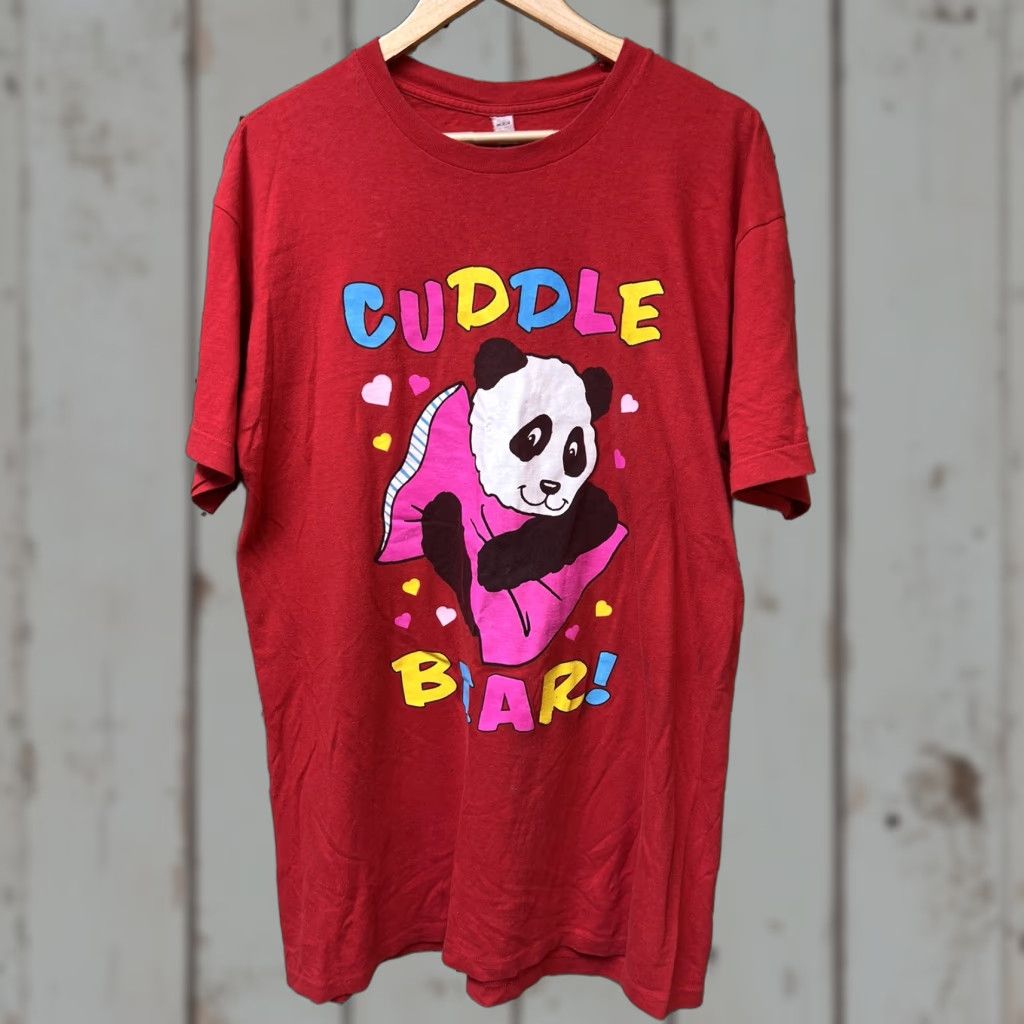 Vintage VINTAGE Women’s Sleep T-shirt Bear Red One Size Short Sleeve Night Cuddle Long Size ONE SIZE - 1 Thumbnail