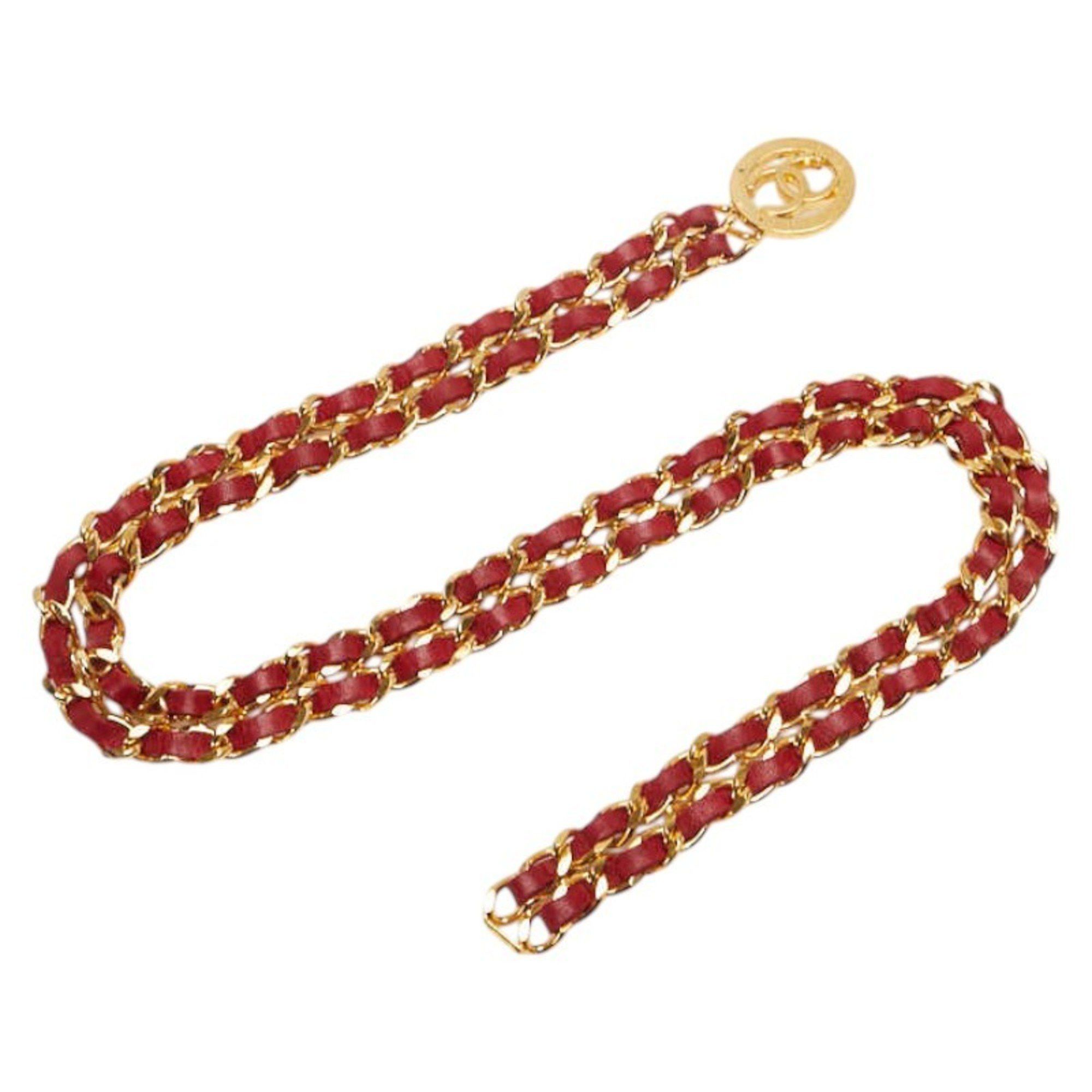 Chanel Chanel Coco Mark Belt, Double Chain, Gold/Red Plated Leather, Women's, CHANEL Size ONE SIZE - 1 Thumbnail