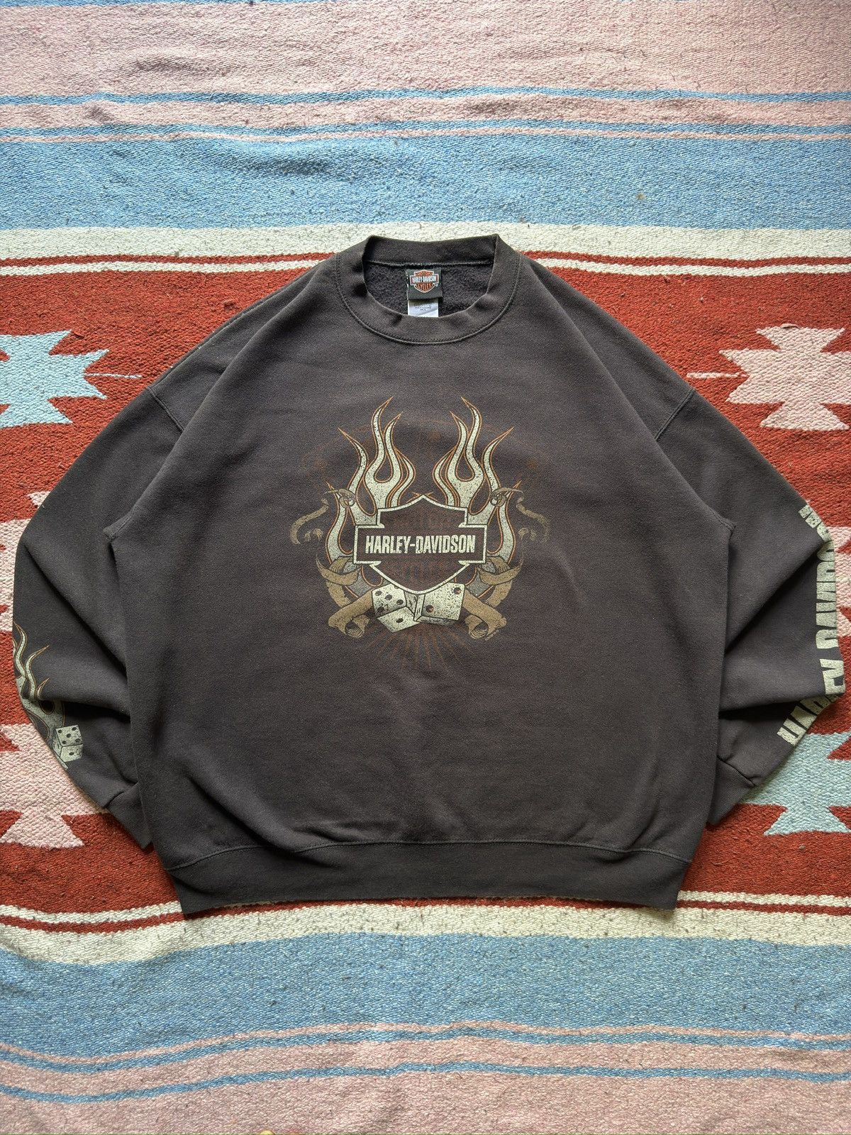 Harley Davidson × Vintage Vintage Y2K Flame Harley Davidson Sweatshirt Size US XL / EU 56 / 4 - 1 Thumbnail
