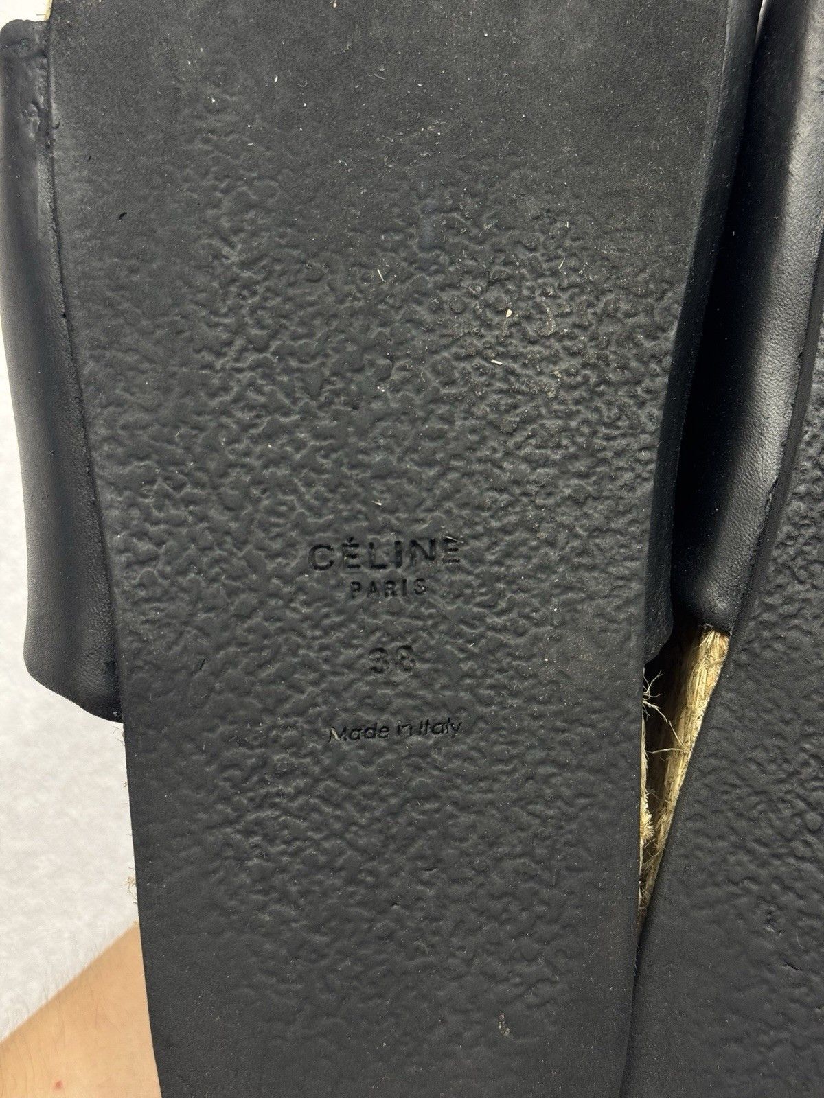 Celine Celine Black Leather Flat Sandals Espadrille Slides Woman Size US 7.5 / IT 37.5 - 10 Thumbnail