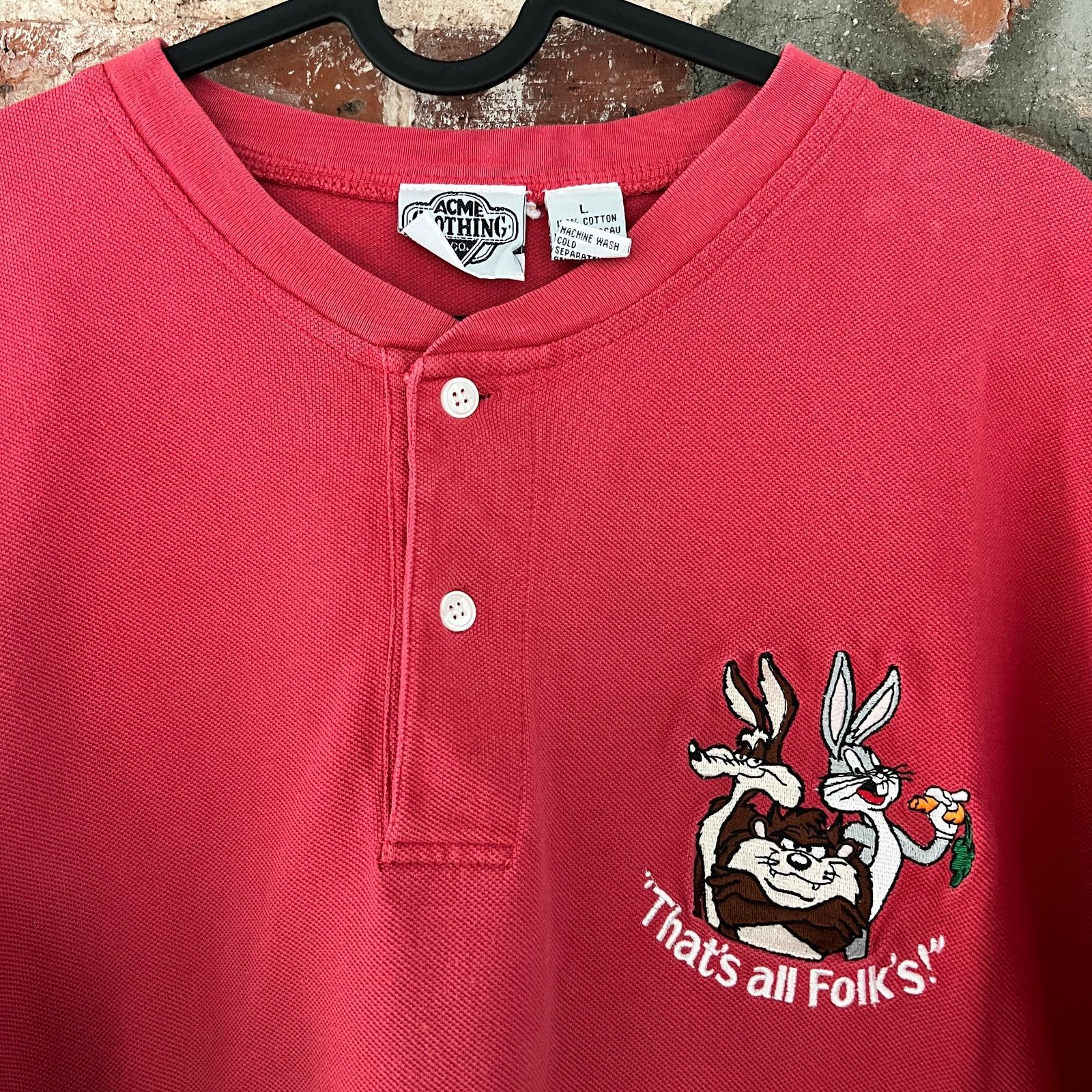 Warner Bros Loony Tunes That's All Folks Henley Shirt L 23x27 Bug Taz Size US L / EU 52-54 / 3 - 1 Thumbnail