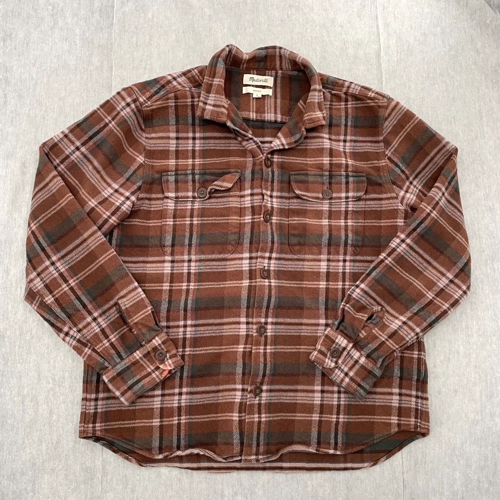 Madewell Madewell Button-Up Flannel Cotton Brown Plaid Easy Fit Mens L Pocket Shirt Size US L / EU 52-54 / 3 - 2 Thumbnail