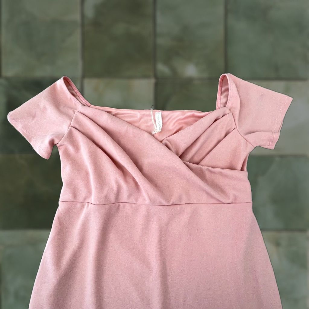 Pinko Pink Blush Womens Dress Sheath V Neck Knee Length XS? Large Pink Of Shoulder - Pink Blush Dress Large Pink Sheath V-Neck Short Sleeve, New Size L / US 10 / IT 46 - 1 Thumbnail