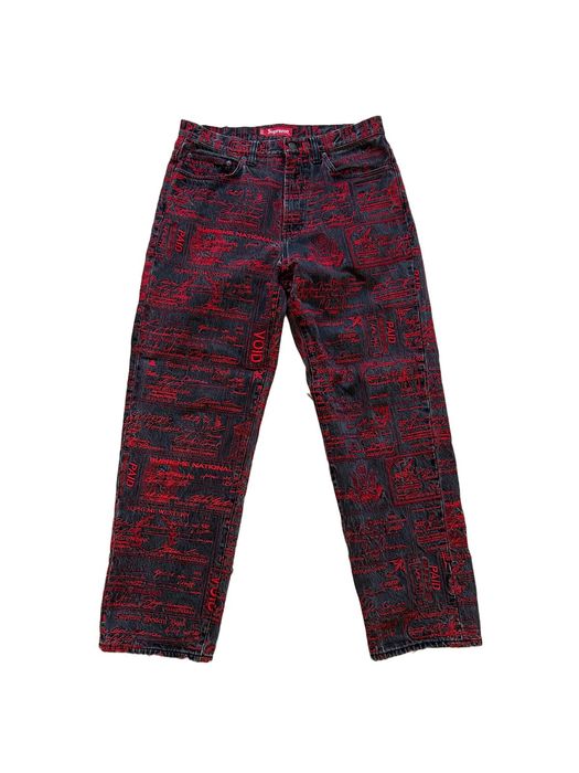 Supreme checks best sale embroidered jeans