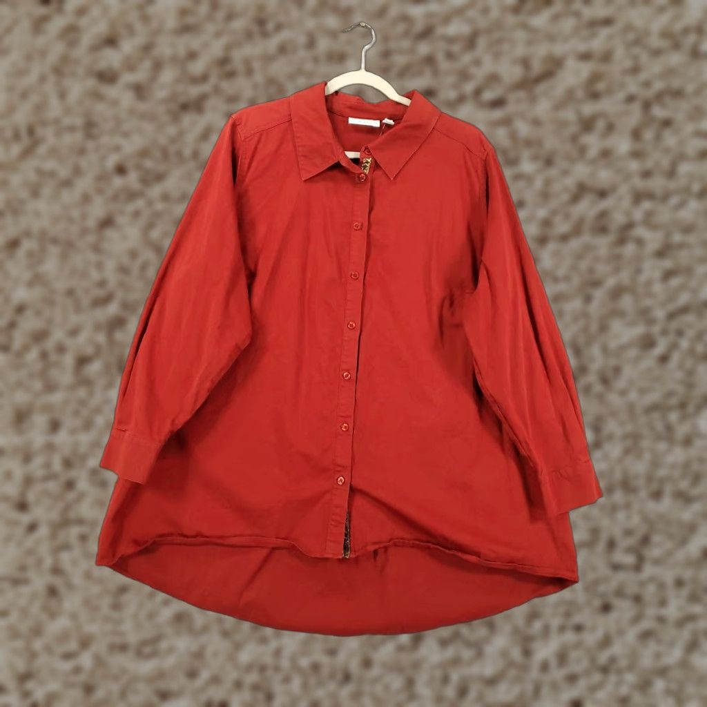 Vintage Susan Graver Blouse Shirt Dressy Tunic 22W Red Long Sleeve Button Up Casual Womens Plus Size Size 3XL / US 20-22 - 1 Thumbnail